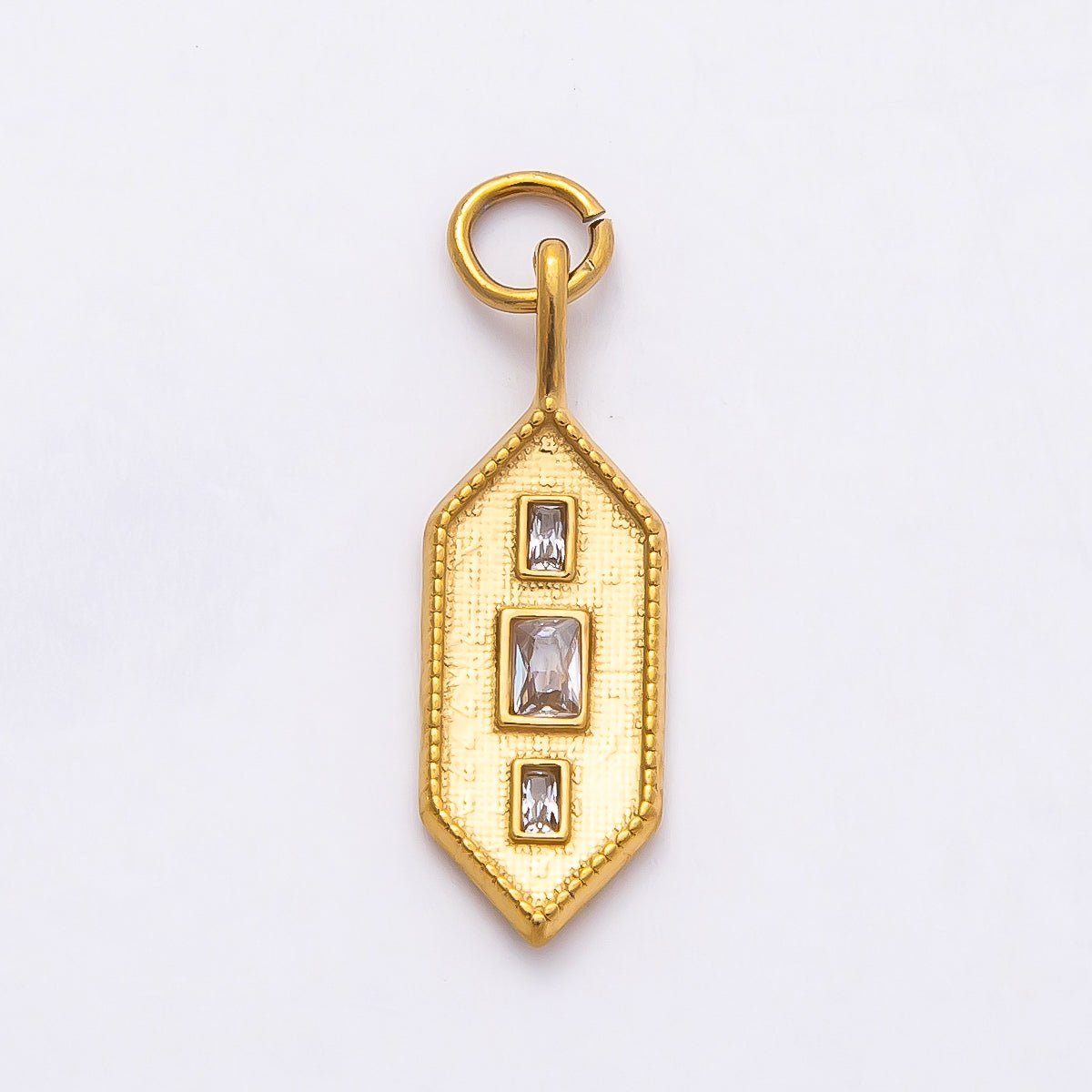 PVD Stainless Steel 22mm Triple Baguette Hexagon Textured Pendant | Charms-00797