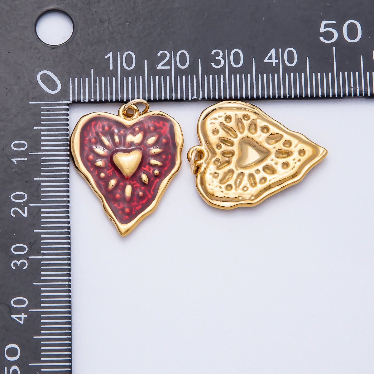 PVD Stainless Steel 26mm Red Enamel Shining Heart Charm | Charms-00705