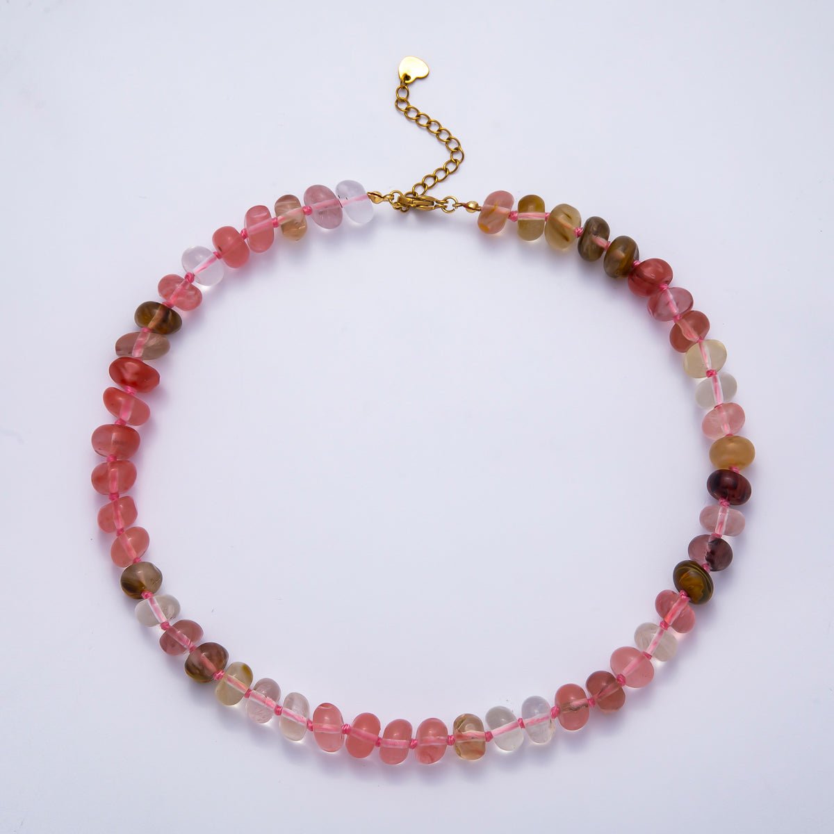 PVD Stainless Steel Natural Gemstone Rondelle Bead 17 Inch Necklace w Extender | WA-04351 - WA-04362