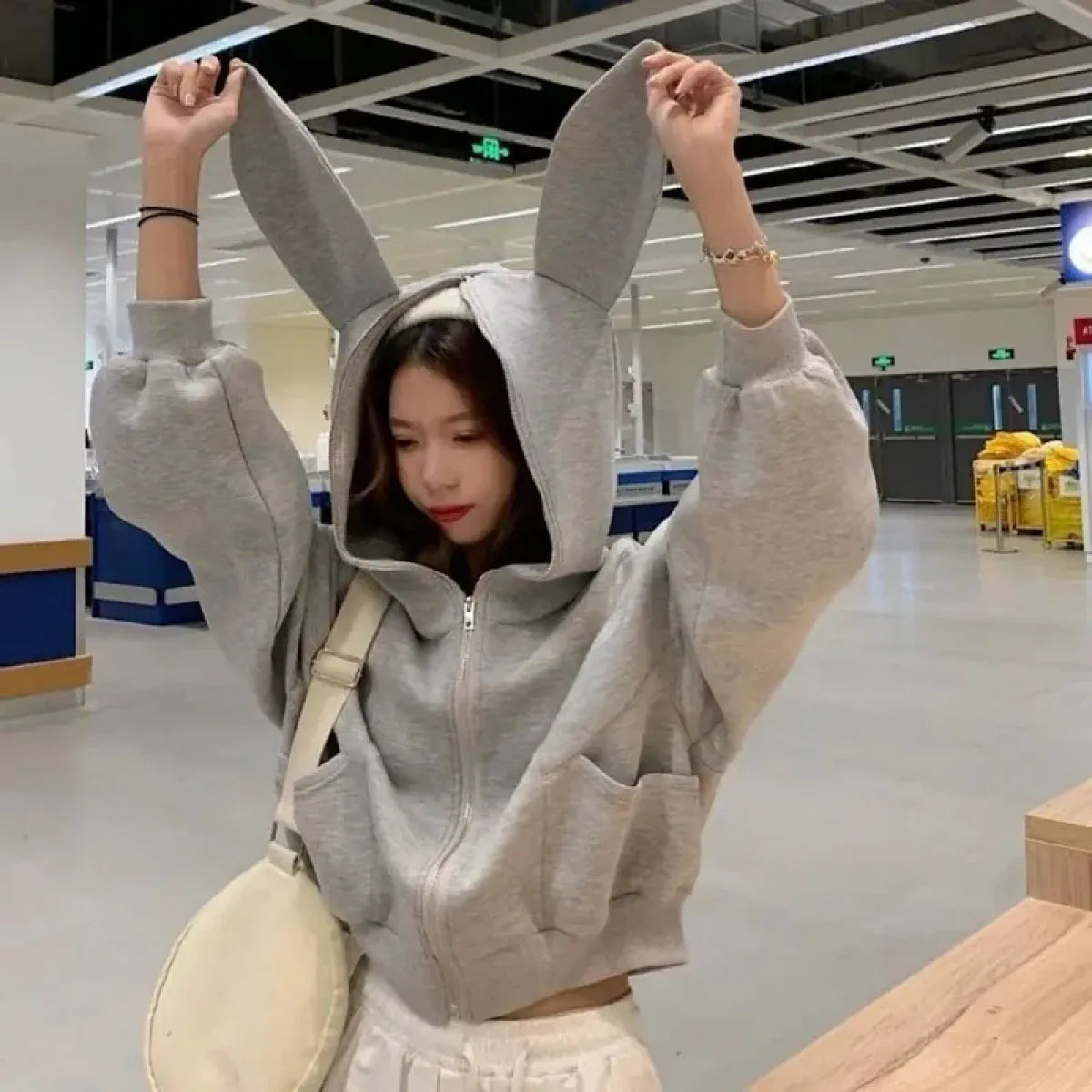 Rabbit Ear Zippered Hoodie - Women&