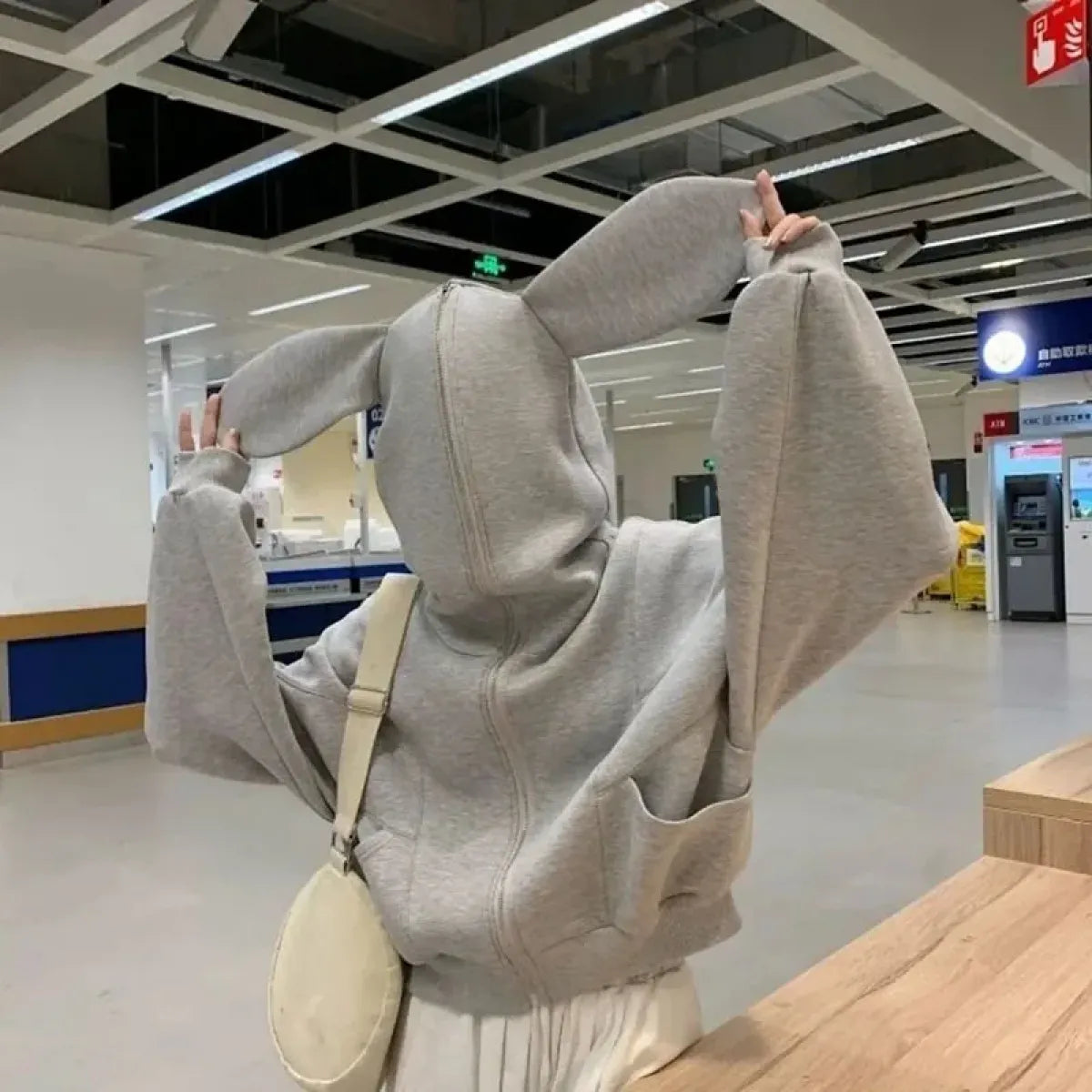Rabbit Ear Zippered Hoodie - Women&