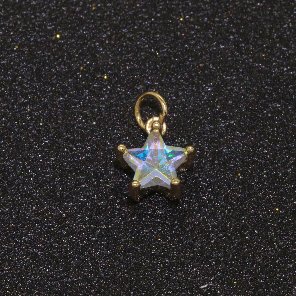 Rainbow Star CZ Pendant, Opalescent CZ Charm, Aurore Boreale Cubic Zirconia charm, Jewelry Gold Filled E-917