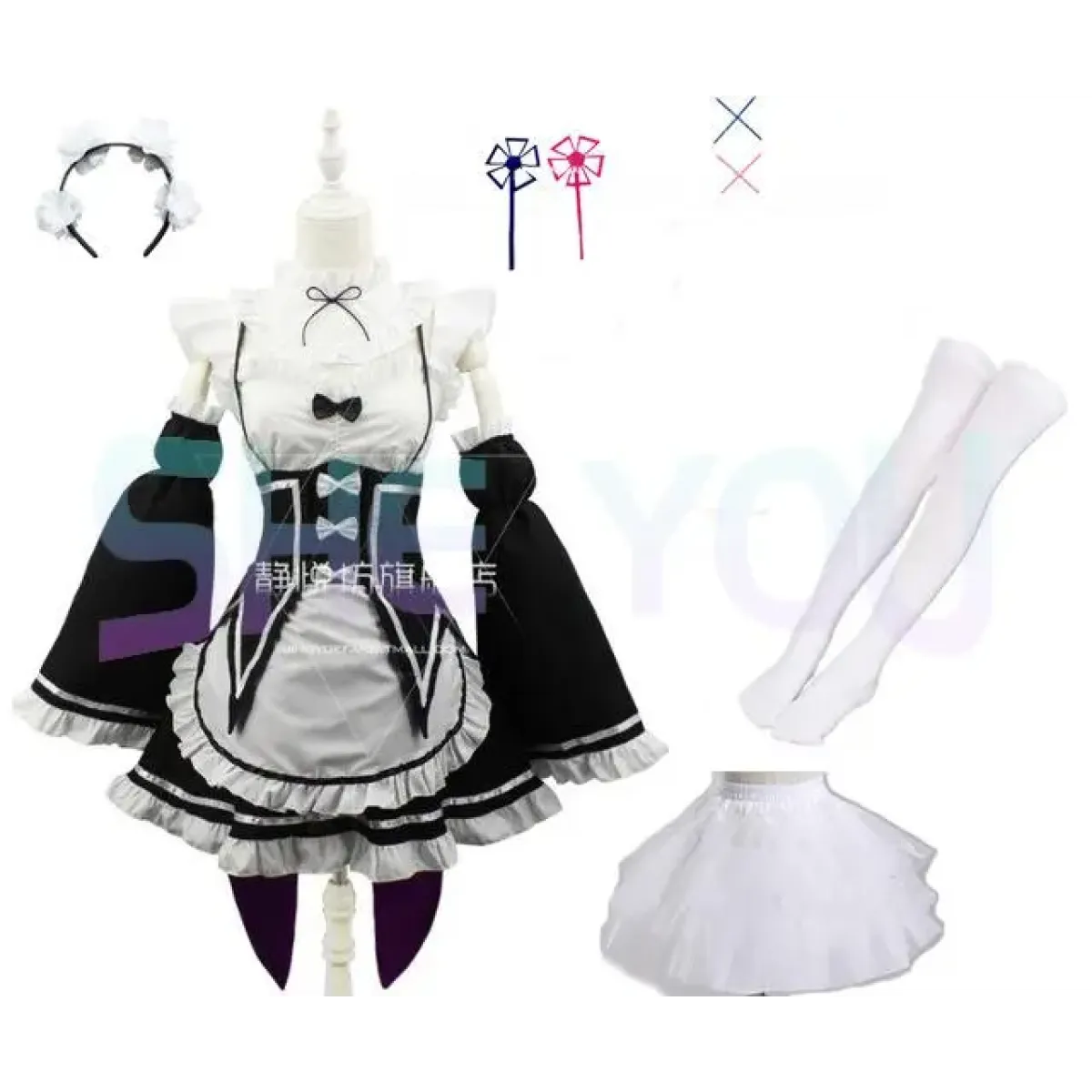 Ram Rem Cosplay Costume - Re:Zero Kara Hajimeru Isekai Seikatsu - Black Maid Outfit