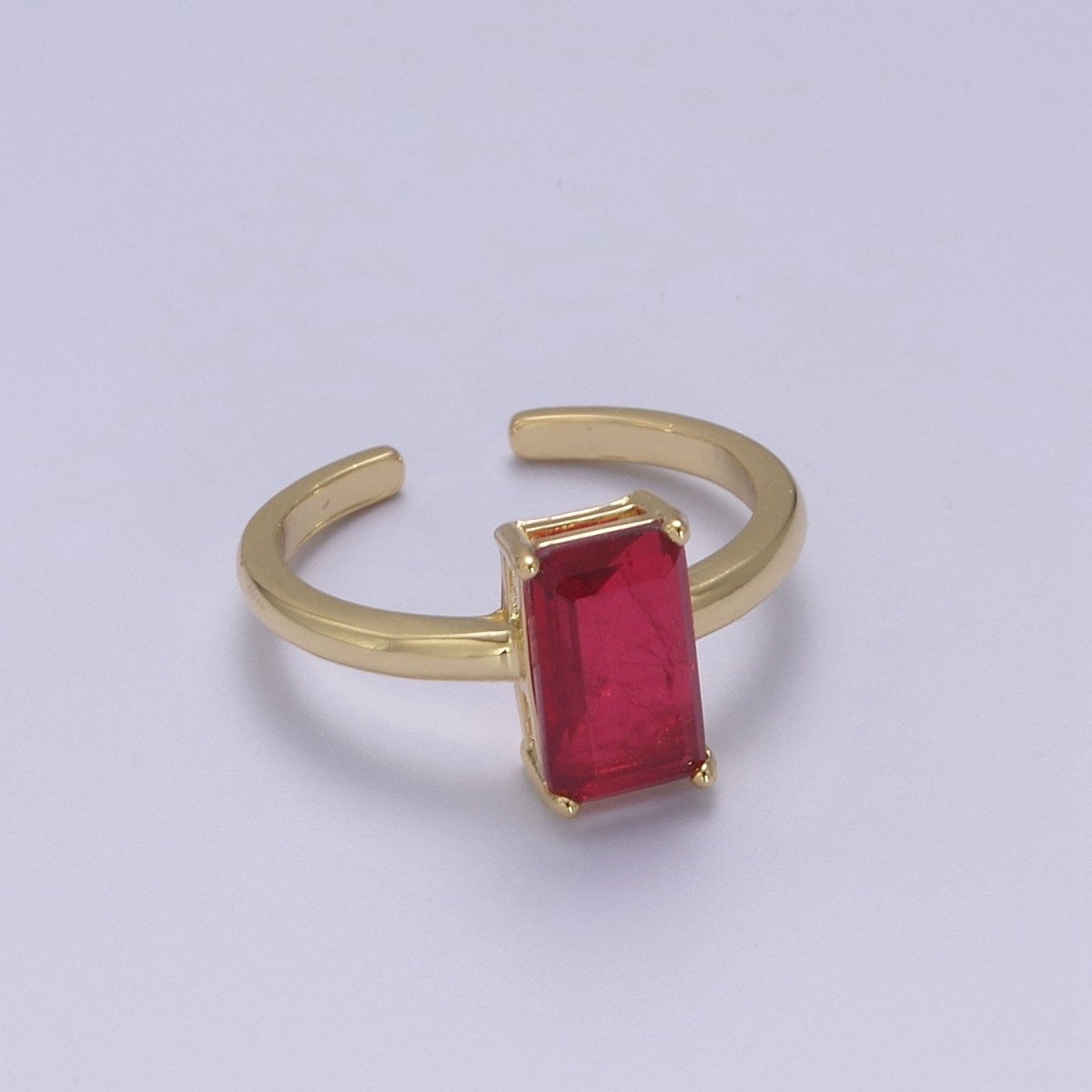 Rectangle Cut Cubic Zirconia Birthstone Ring | Rectangle Shape Cz Birthday Gift Ring Open Adjustable Jewelry S-405 ~ S-416