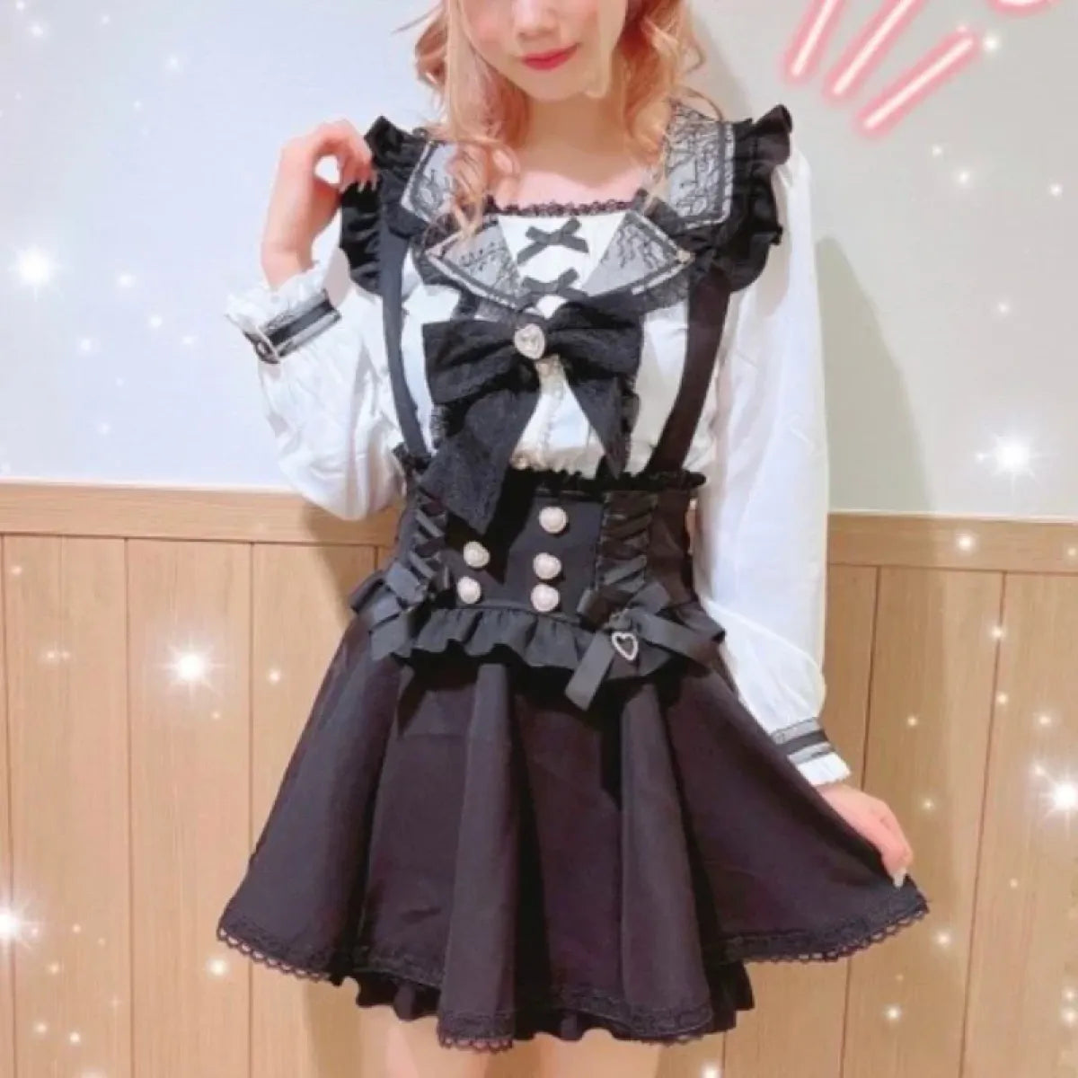 Gothic Lolita Suspender Skirt – Lace Trim Bowknot A-Line Mini