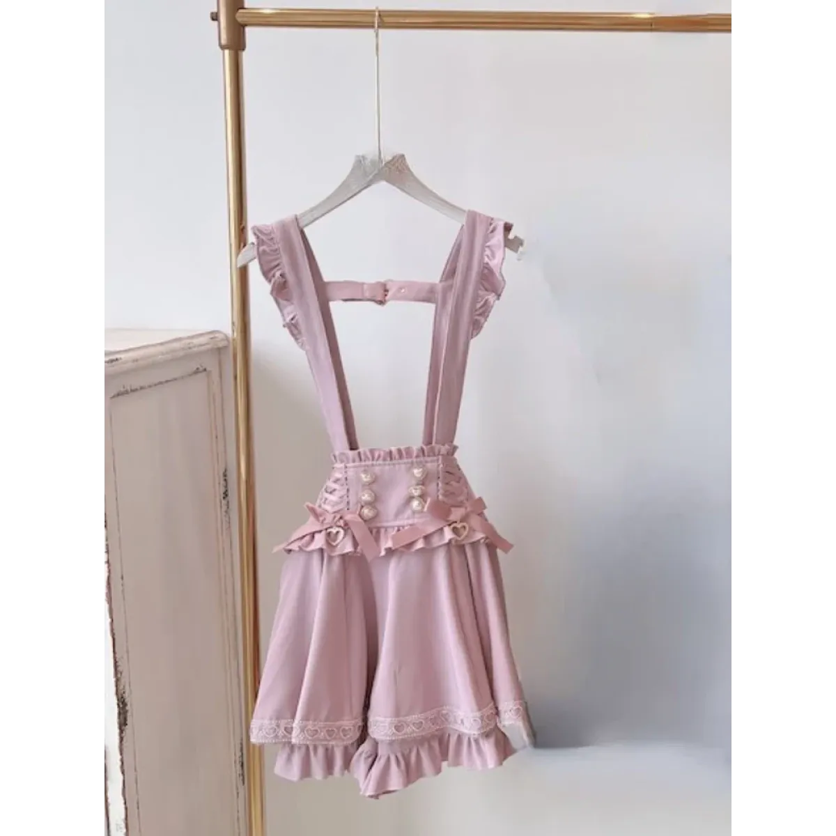 Gothic Lolita Suspender Skirt – Lace Trim Bowknot A-Line Mini