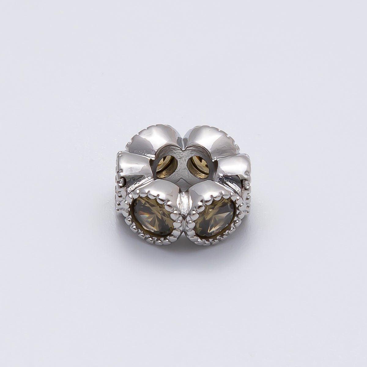 Rhodium Plated 11mm Personalized Round Beaded Birthstone CZ Rondelle Spacer Set | Beads-00208 - Beads-00219