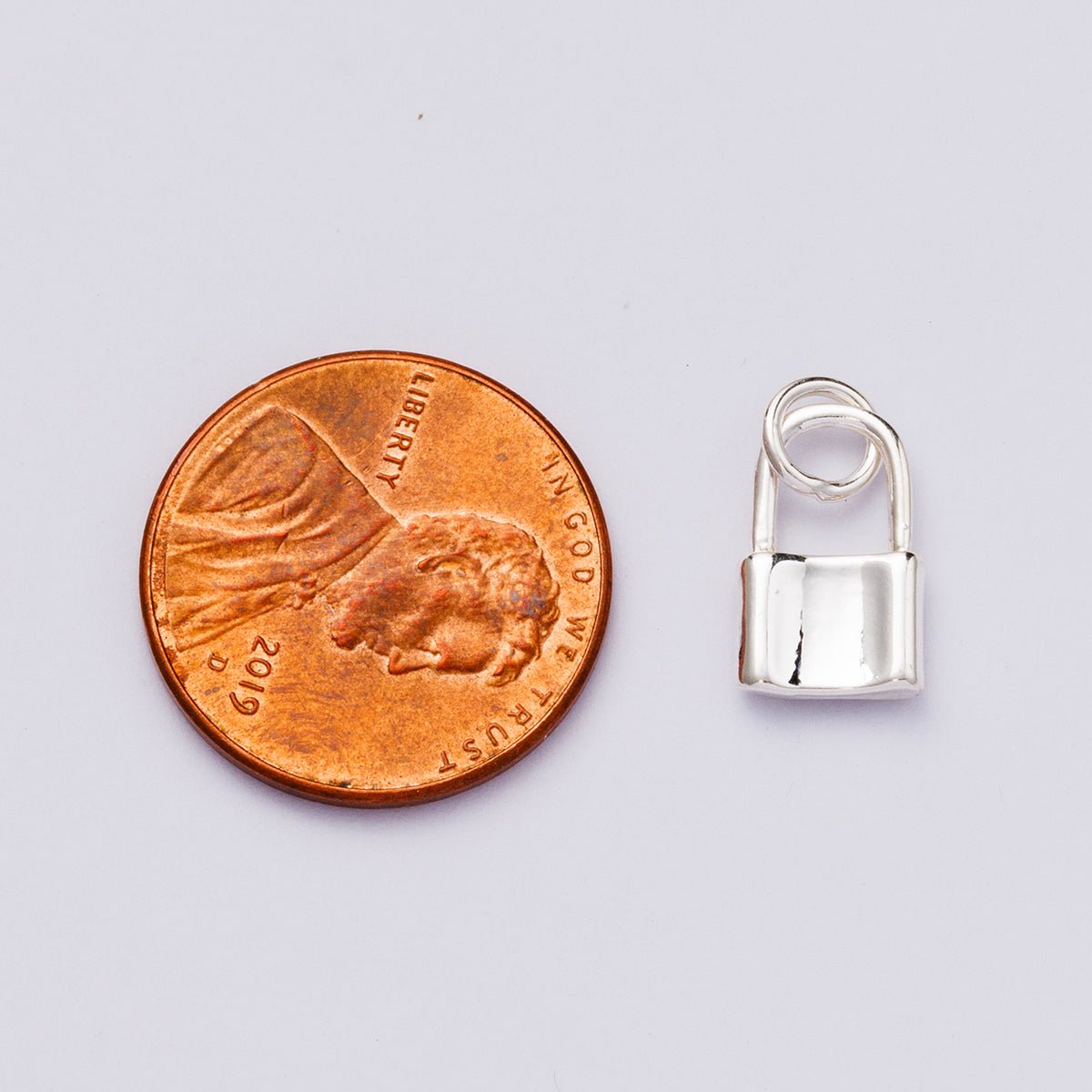 Rhodium Plated 12mm Minimalist Padlock Mini Charm | Charms-00449