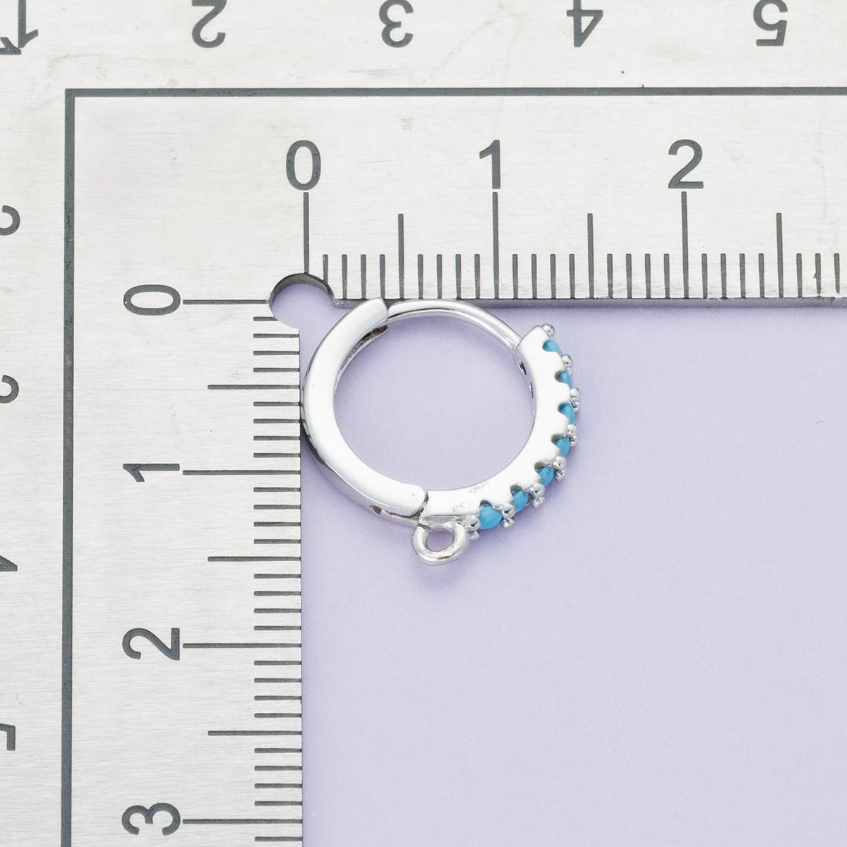 Rhodium Plated 14mm Pink, Turquoise CZ Micro Paved Open Loop Drop Huggie Earrings | Findings-00085