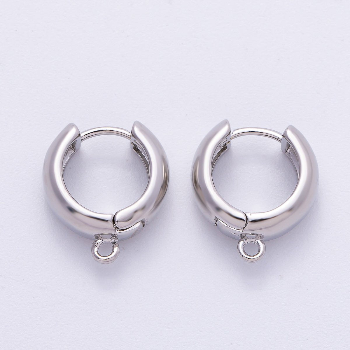 Rhodium Plated 15mm Minimalist Open Loop Drop Huggie Earring Findings | Findings-00120