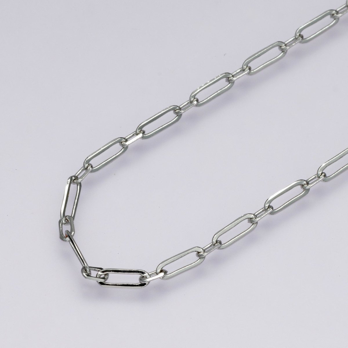 Rhodium Plated 2.3mm Minimalist Paperclip Unfinished Chain by Yard | Roll-01861
