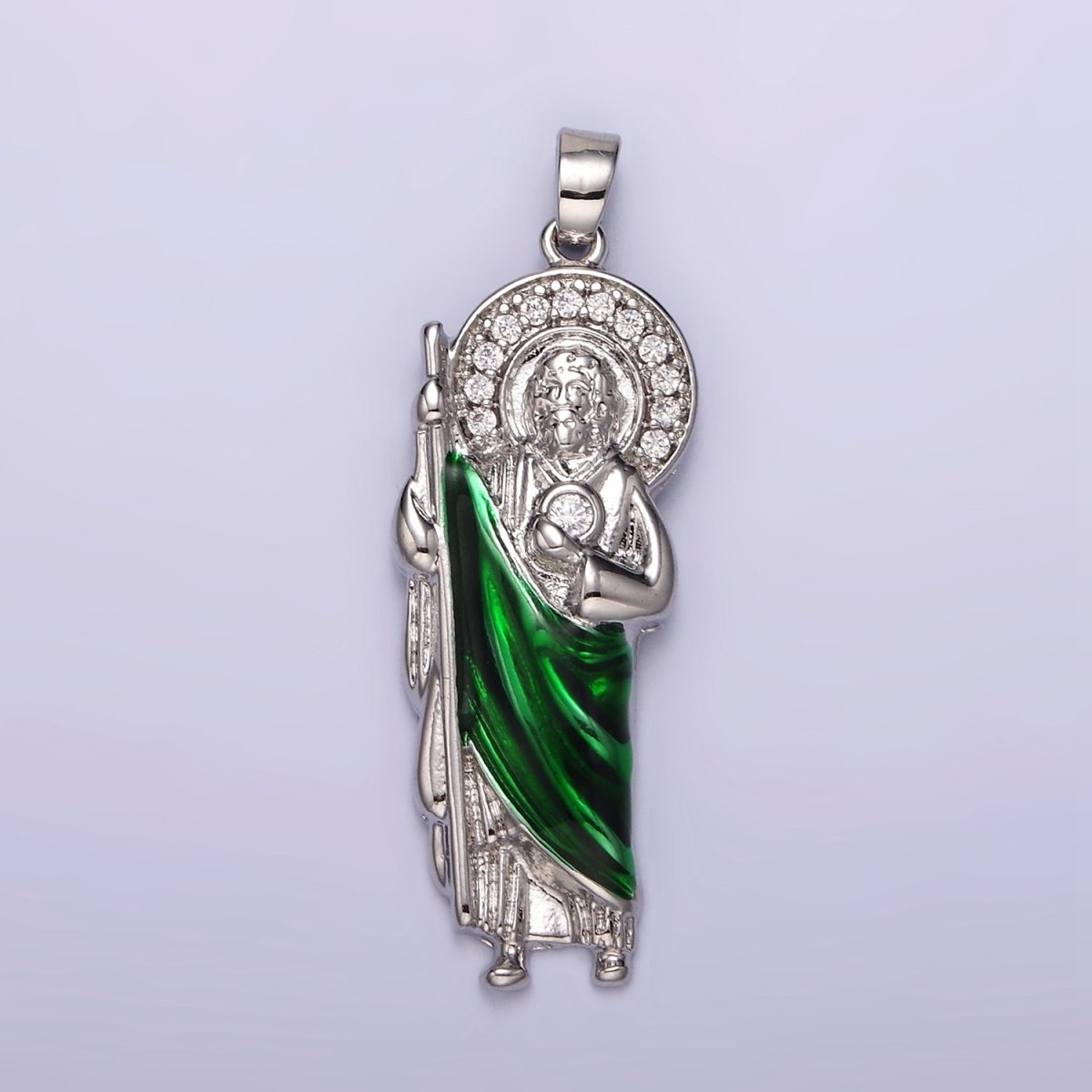 Rhodium Plated 45mm, 35mm Saint Jude Religious Micro Paved CZ Pendant | N1863 N1864