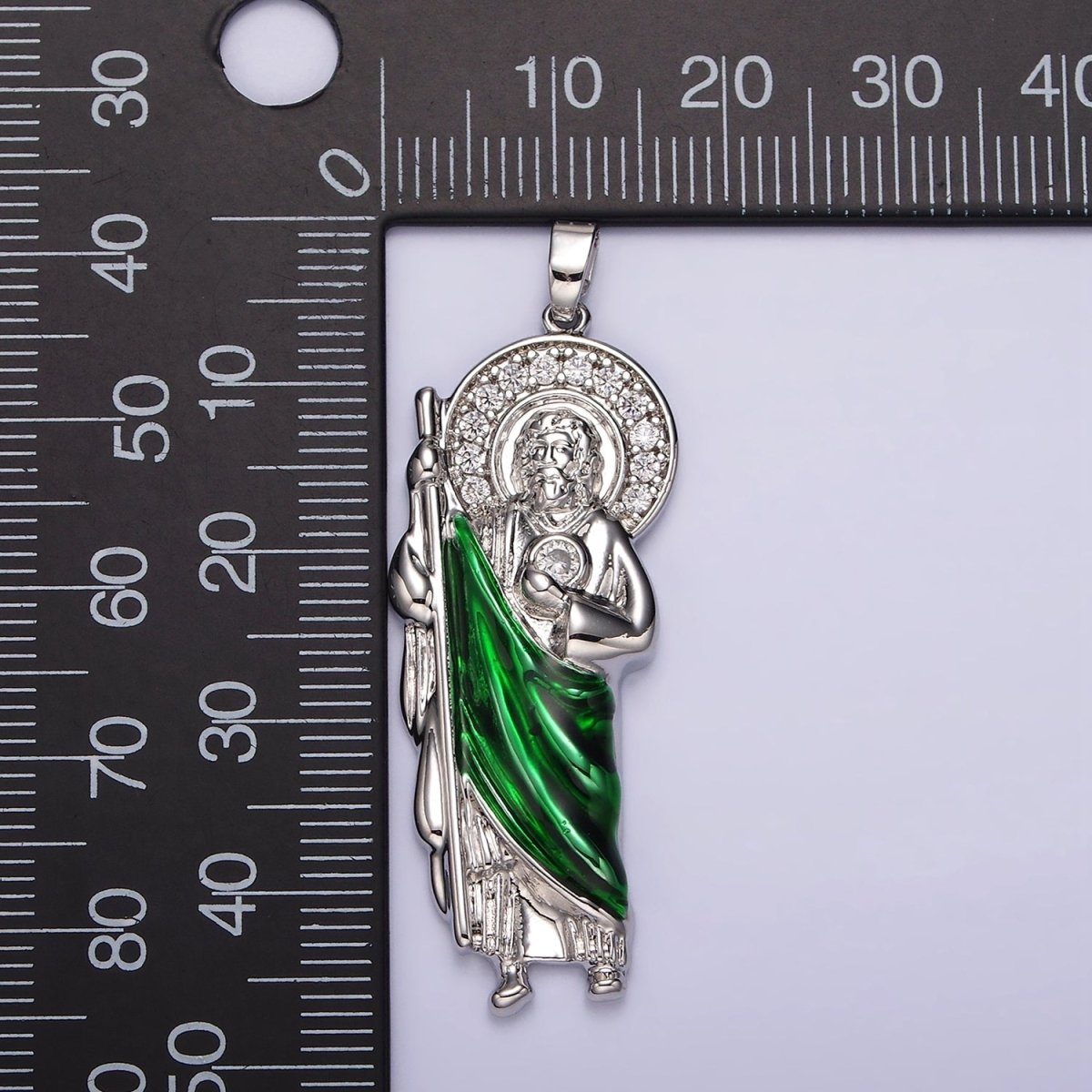 Rhodium Plated 45mm, 35mm Saint Jude Religious Micro Paved CZ Pendant | N1863 N1864