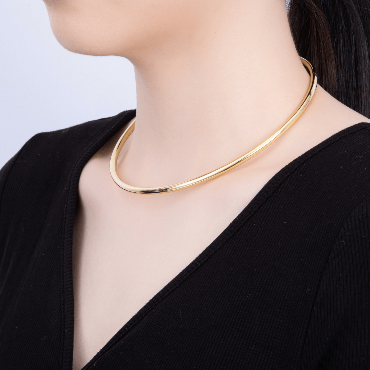 4mm Minimalist Thick Wide Tube Torque Choker Floating Collar Necklace | WA-04598