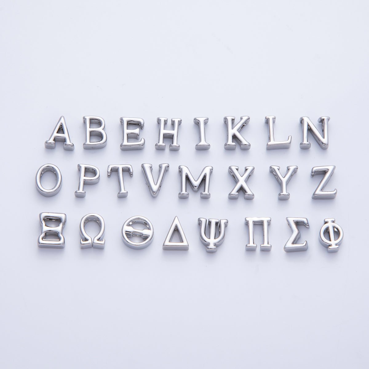 Rhodium Plated 8.5mm Minimalist Greek Initial Alphabet Letter Personalized Bead | AF248 - AF259