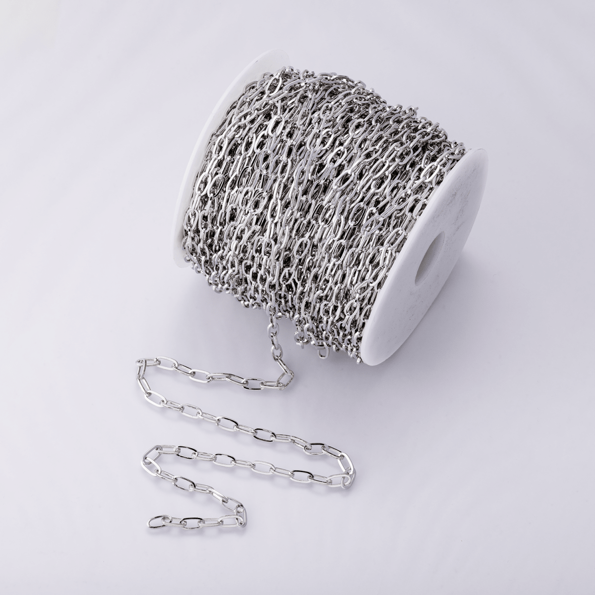 Rhodium Plated 9.5mm x 4.7mm Minimalist Paperclip Unfinished Chain by Yard | Roll-01851