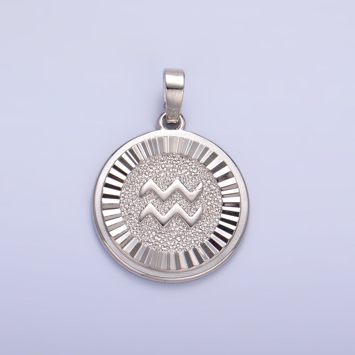 Rhodium Plated Zodiac Sign Sunburst Round Pendant | A1301 - A1306
