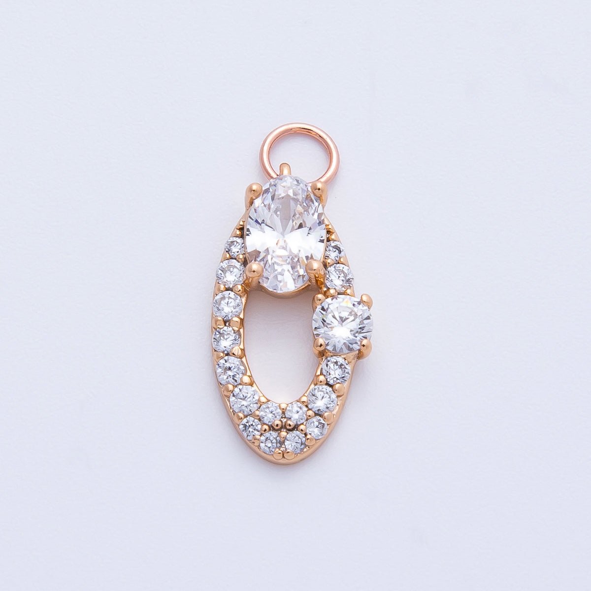 Rose Gold Filled 16mm Clear, Pink Micro Paved CZ Open Oval Halo Charm | Charms-00368 ~ 00371
