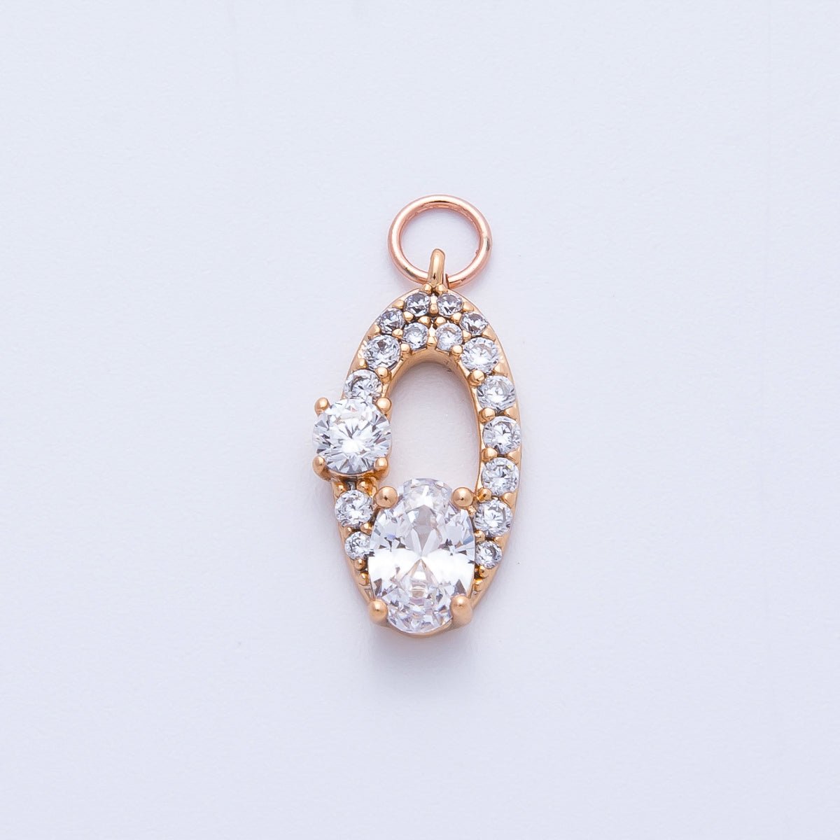 Rose Gold Filled 16mm Clear, Pink Micro Paved CZ Open Oval Halo Charm | Charms-00368 ~ 00371