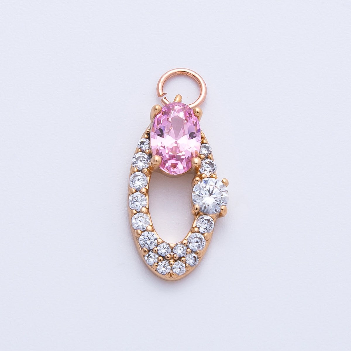 Rose Gold Filled 16mm Clear, Pink Micro Paved CZ Open Oval Halo Charm | Charms-00368 ~ 00371