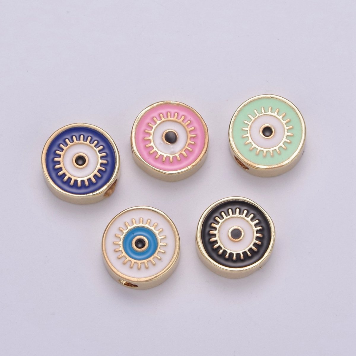 Round Evil Eye Bead, 10mm Evil Eye Beads, Side Drilled Black, Blue, Pink, Green, White Enamel B-763 B-764