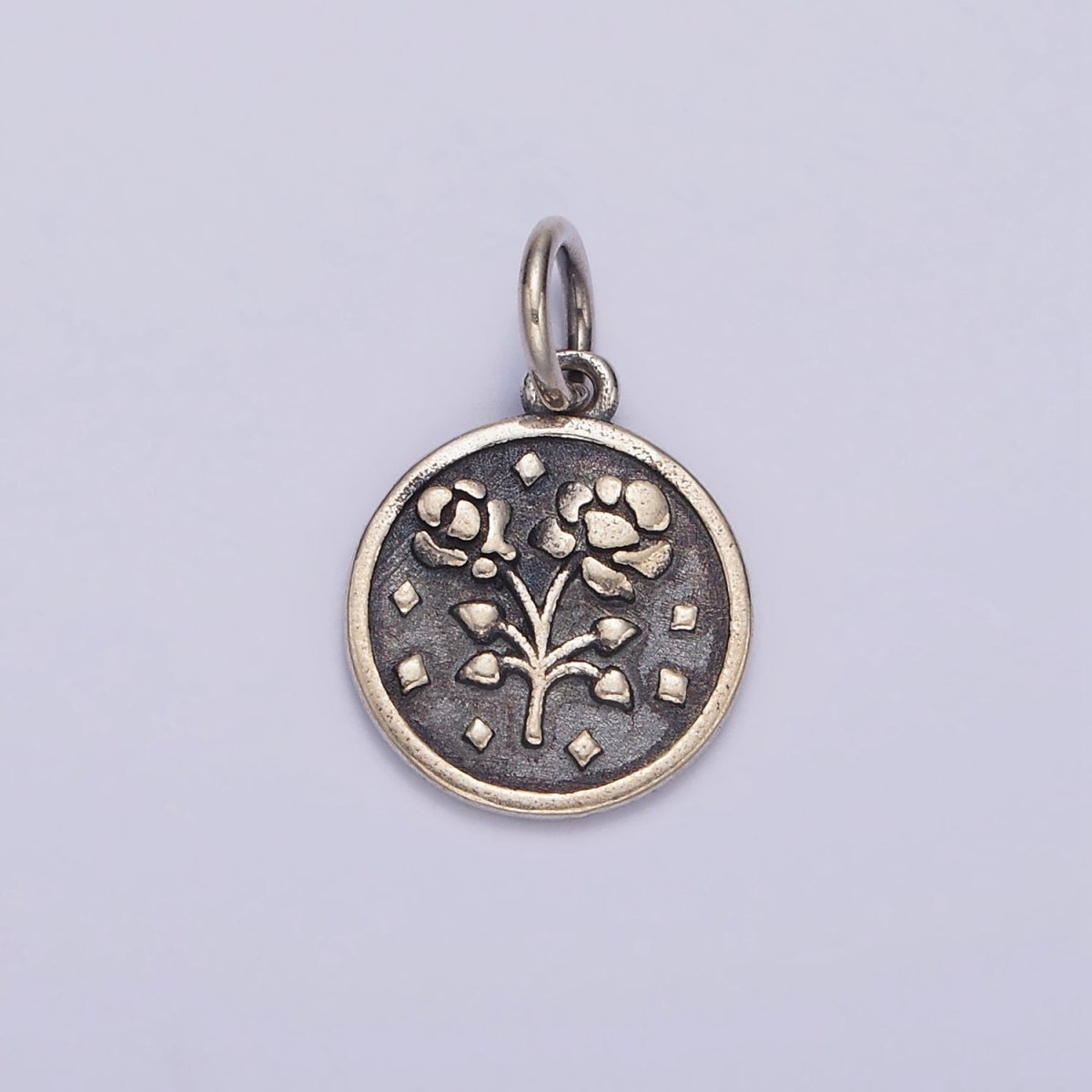 S925 Sterling Double Rose Flower Nature Rhombus Round Charm | SL-367