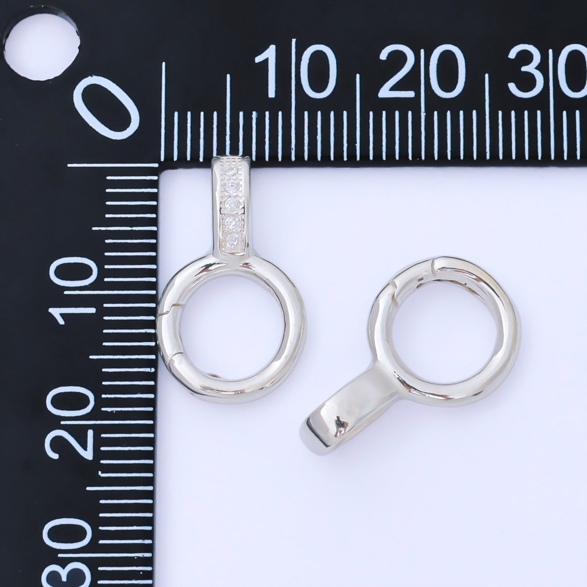 S925 Sterling Silver 19mm Micro Paved CZ Round Push Gate Clasp Open Loop Closure Finding | SL-699