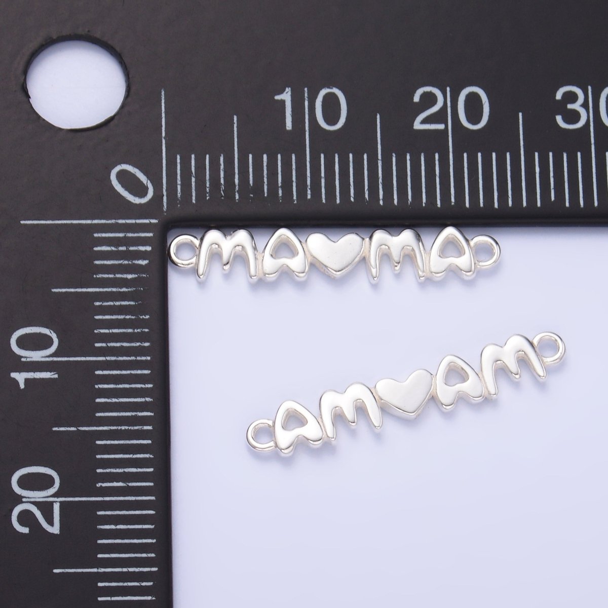 S925 Sterling Silver Mini "Mama" Heart Script Connector | SL-635