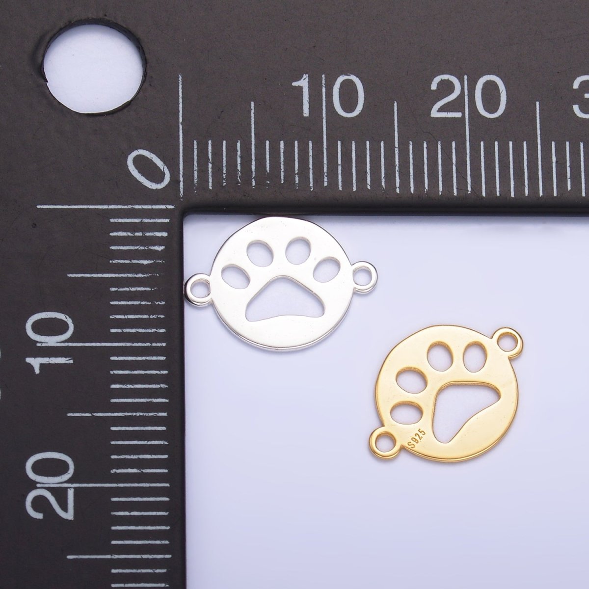 S925 Sterling Silver 10mm Open Pet Paw Print Round Connector in Gold & Silver | SL-617