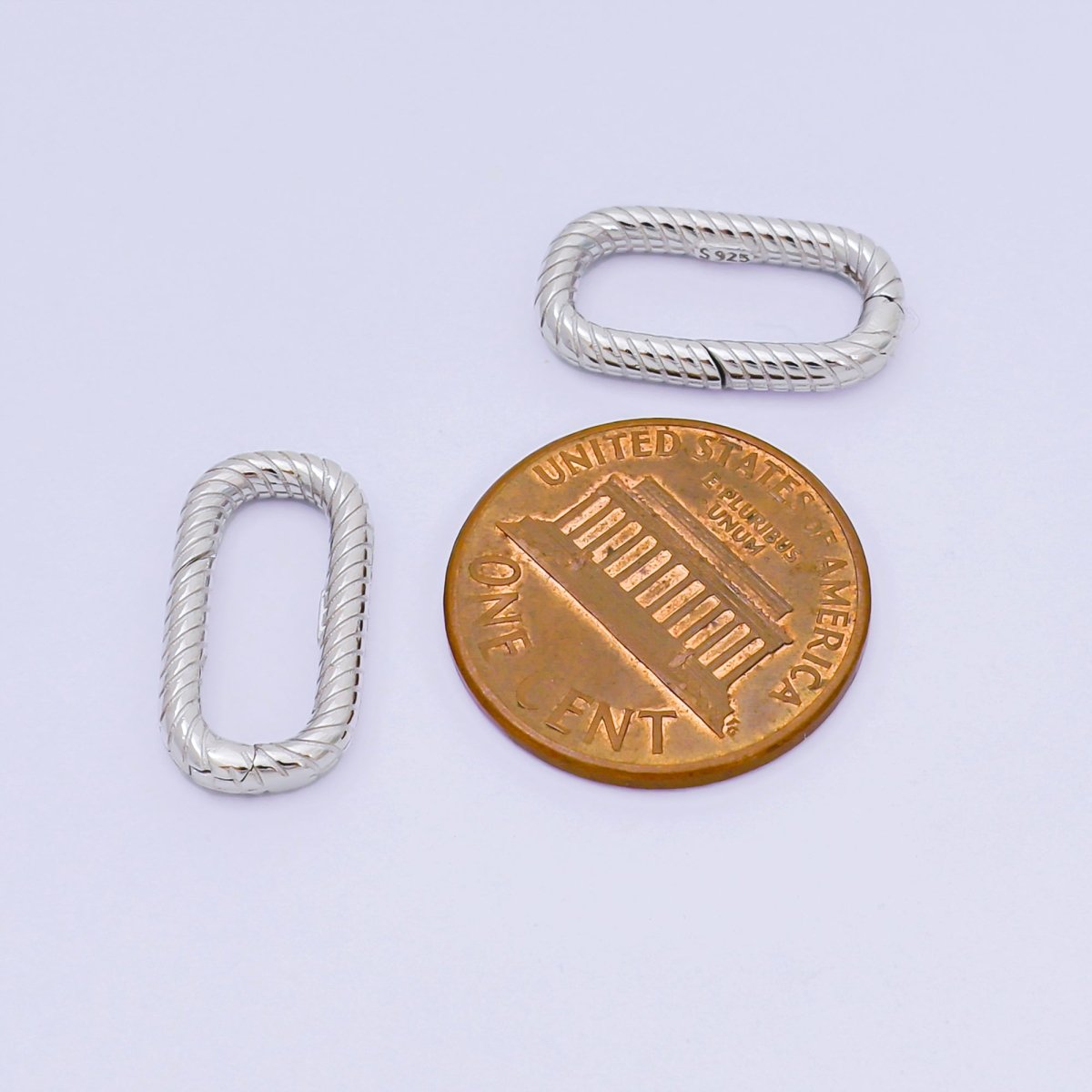 S925 Sterling Silver Oval Textured Push Gate Clasps Rope Charm Holder | SL-672