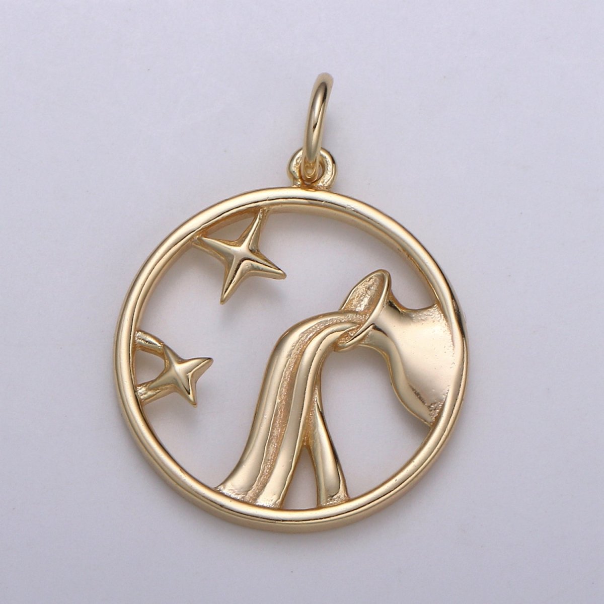 S925 Sterling Silver Zodiac Horoscope Gold Vermeil Open Round Charm | A-A1827-A-A1832