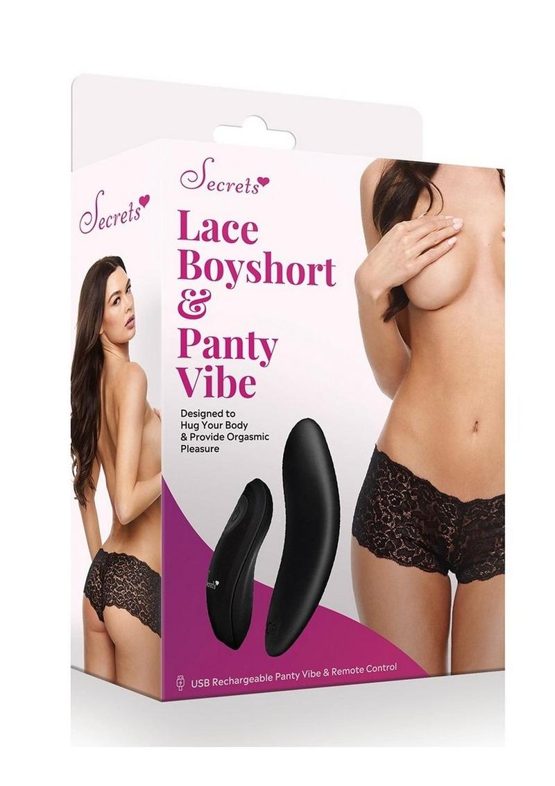 Secrets Lace Boyshort And Rechargeable Panty Vibe with Remote