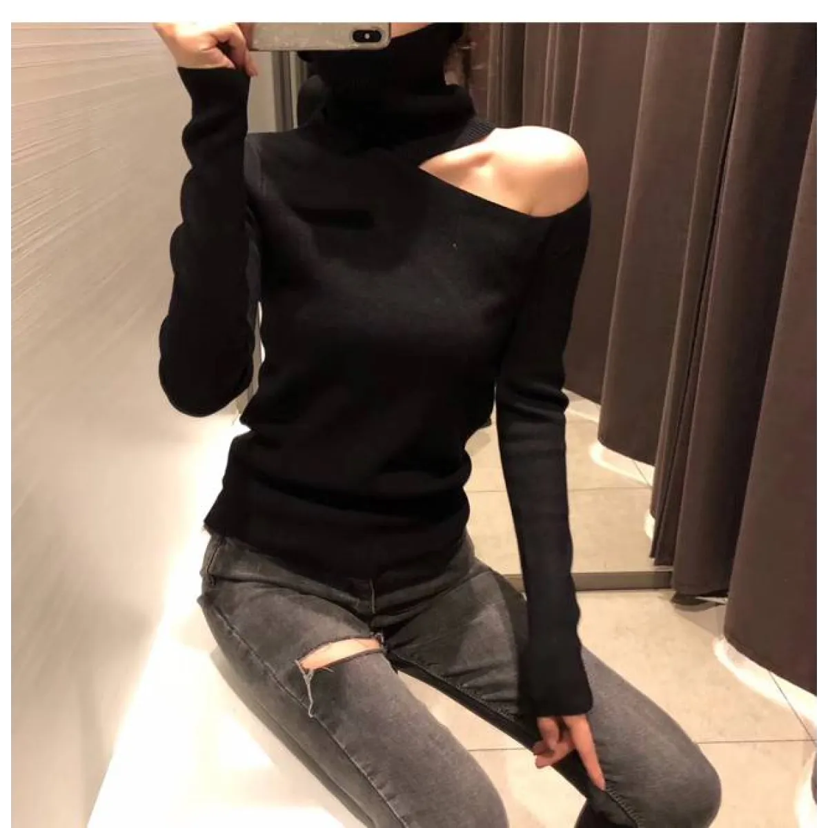 Off Shoulder Knitted Sweater