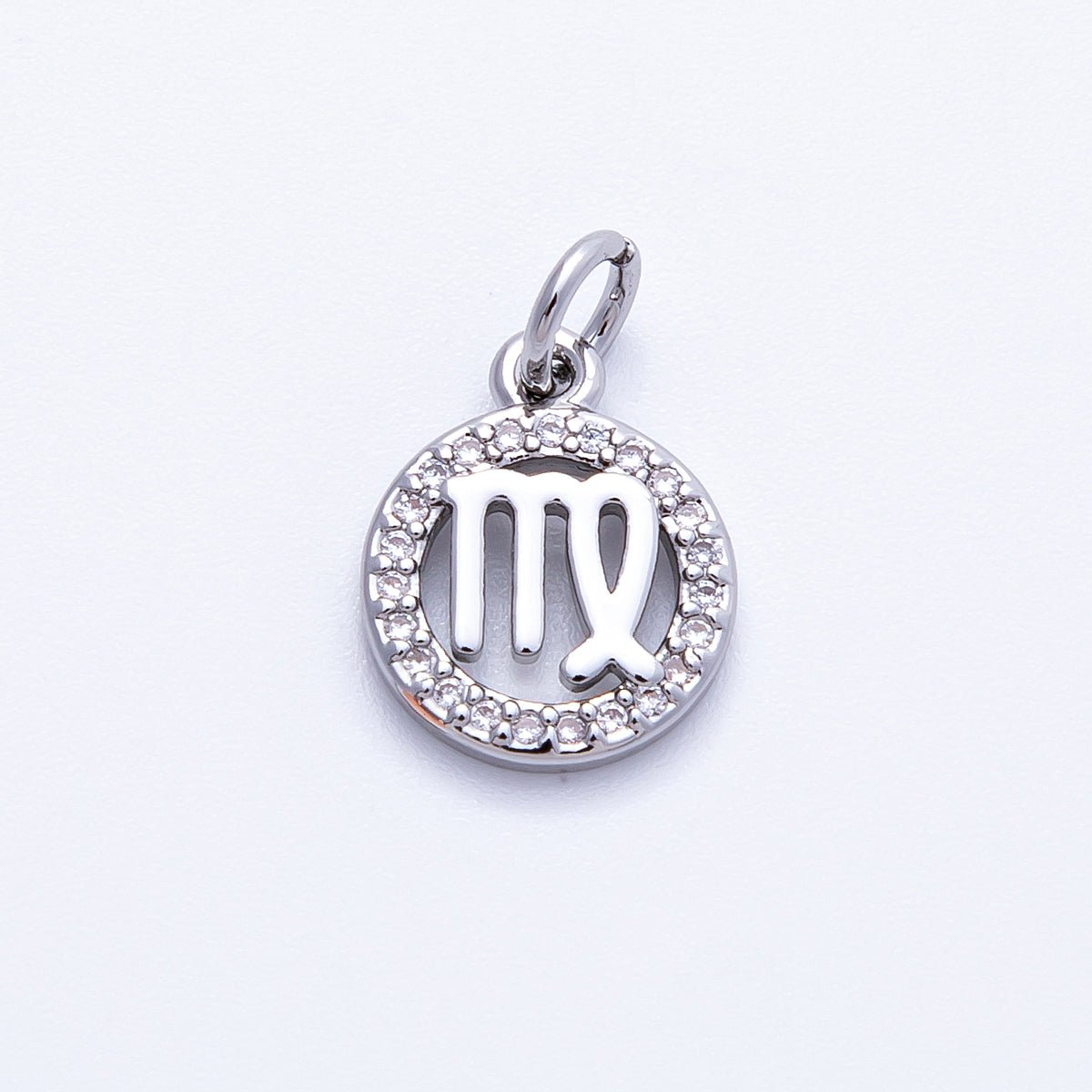 Silver 13.5mm Micro Paved CZ Personalized Zodiac Sign Charm | Charms-00235 ~ Charms-00246