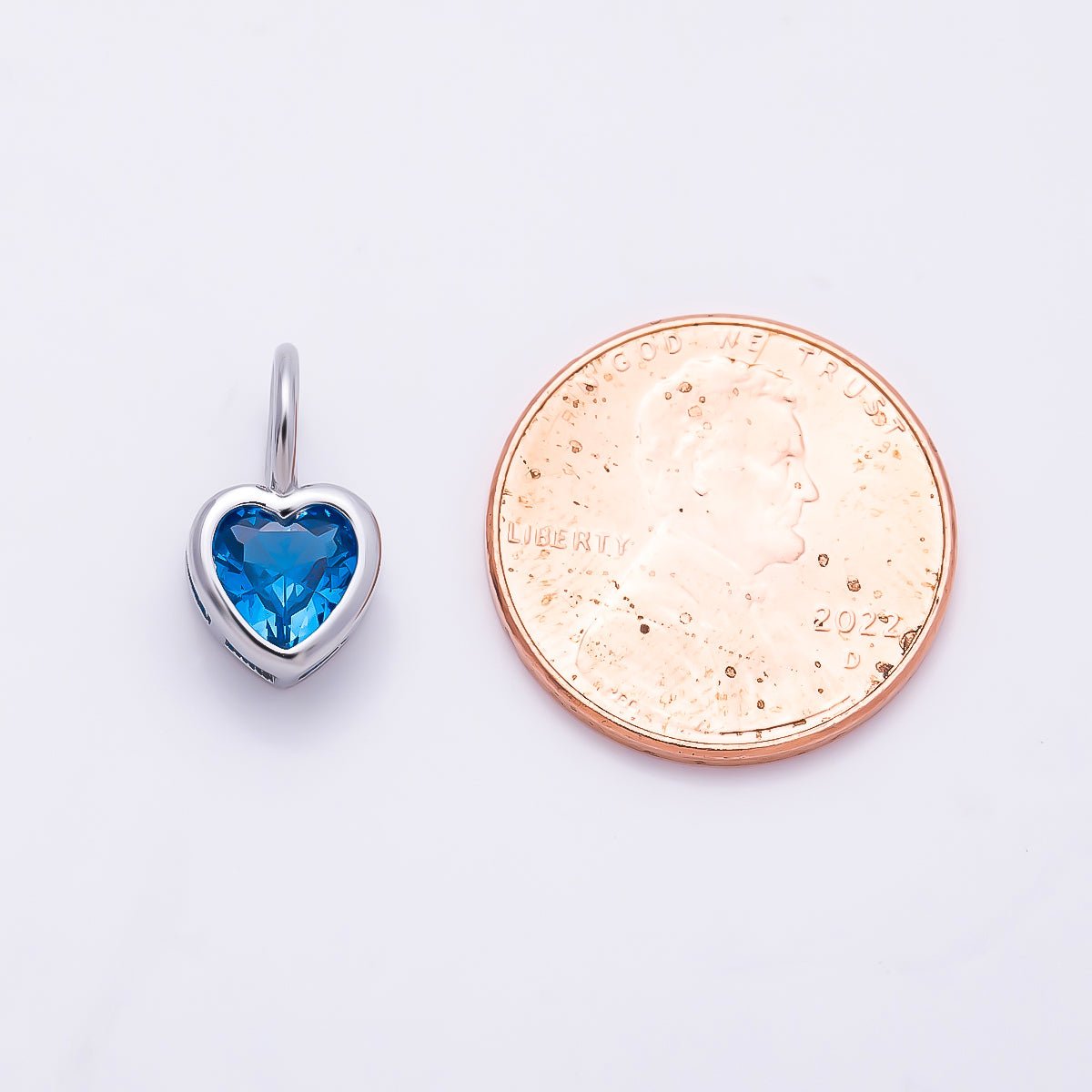 Silver 14mm Birthstone CZ Bezel Heart Collar Chain Pendant | Charms-01299 ~ Charms-01310