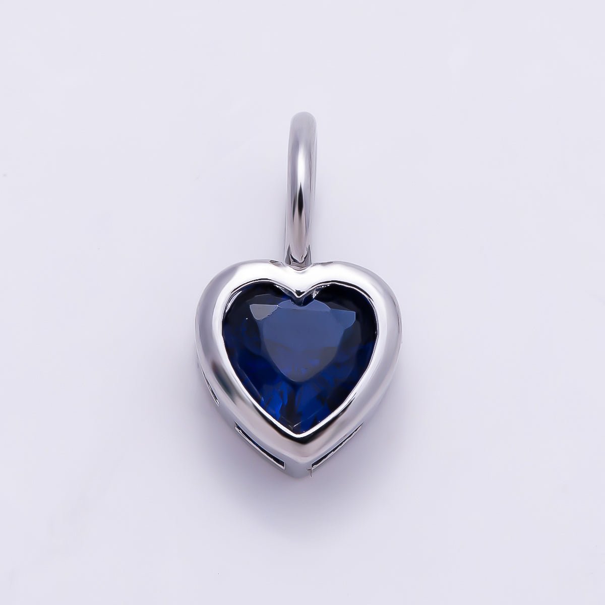 Silver 14mm Birthstone CZ Bezel Heart Collar Chain Pendant | Charms-01299 ~ Charms-01310