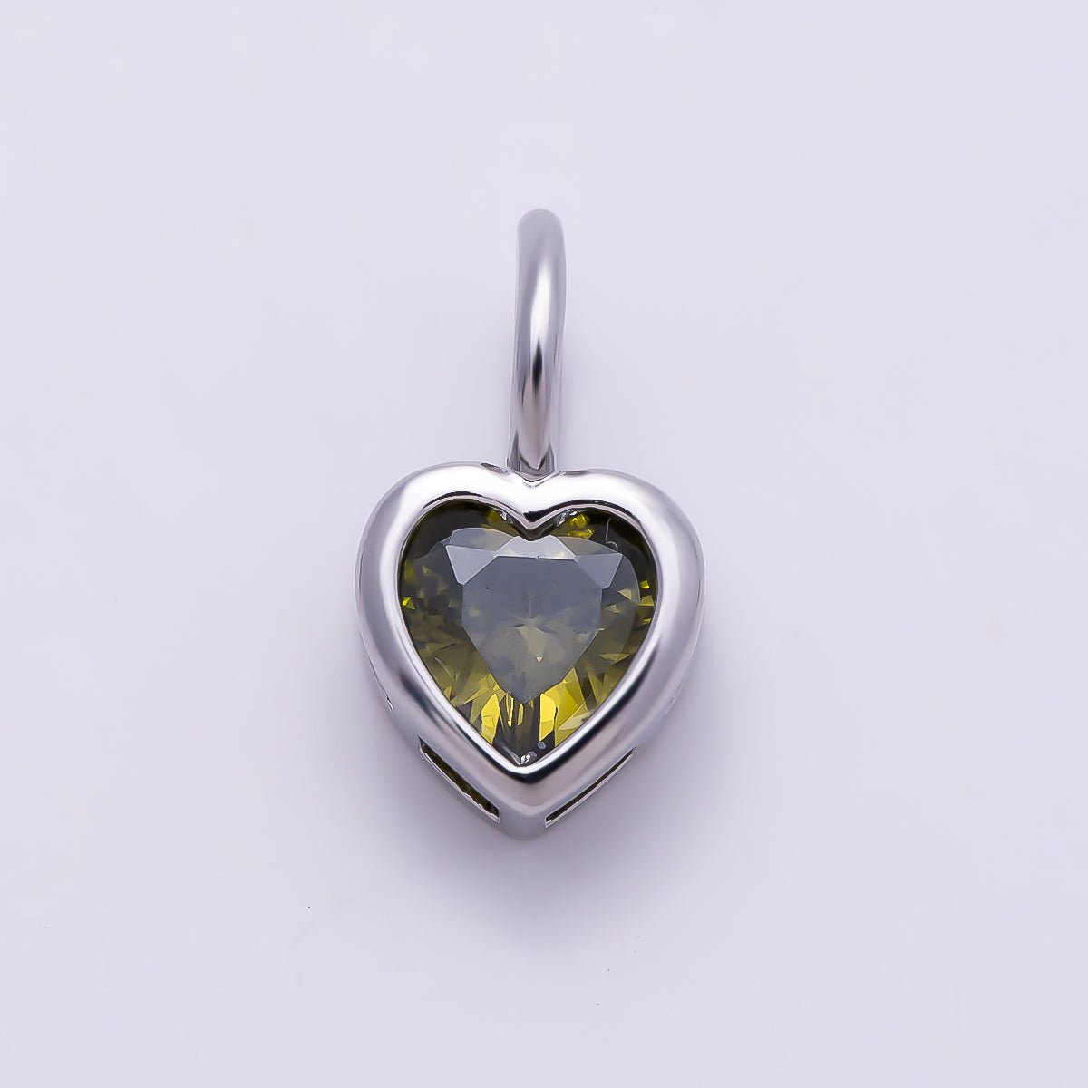 Silver 14mm Birthstone CZ Bezel Heart Collar Chain Pendant | Charms-01299 ~ Charms-01310