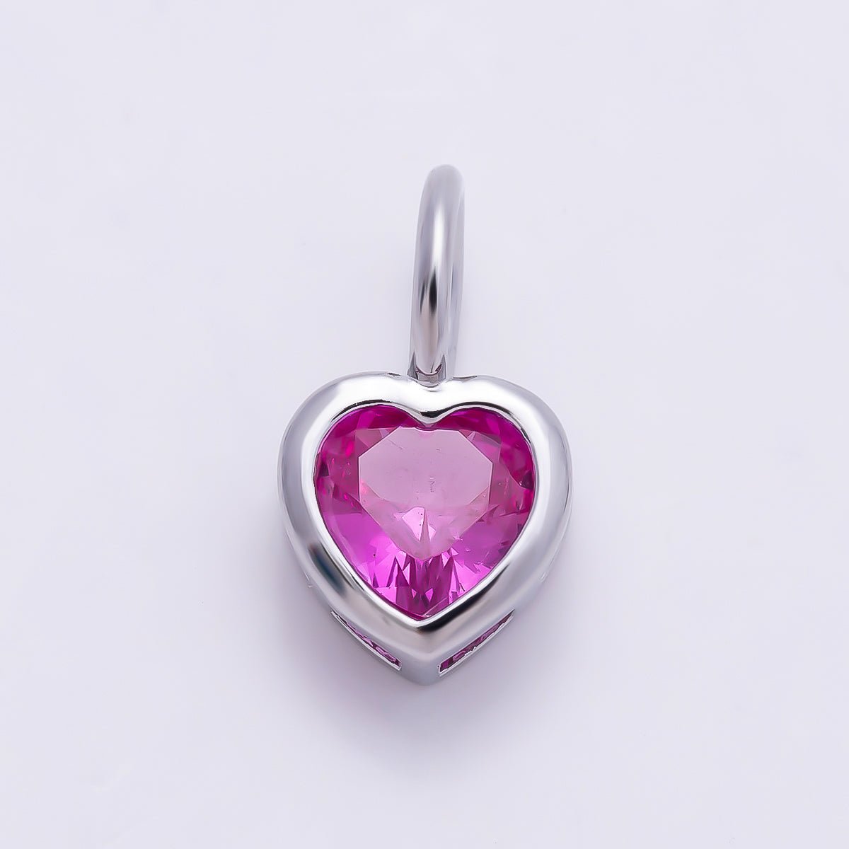 Silver 14mm Birthstone CZ Bezel Heart Collar Chain Pendant | Charms-01299 ~ Charms-01310