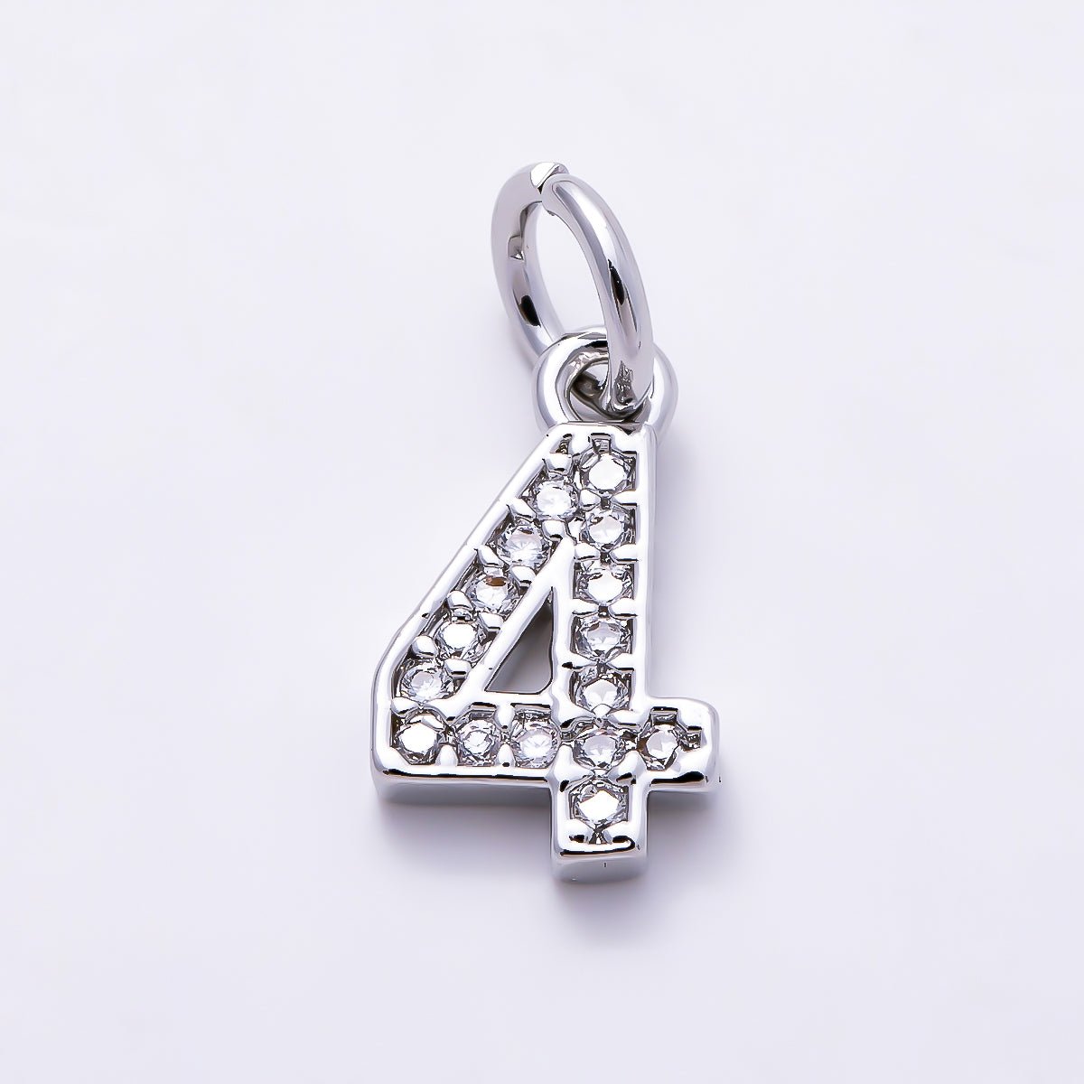 Silver 14mm Number 0-9 Clear Micro Paved CZ Charm | Charms-01527 ~ Charms-01536