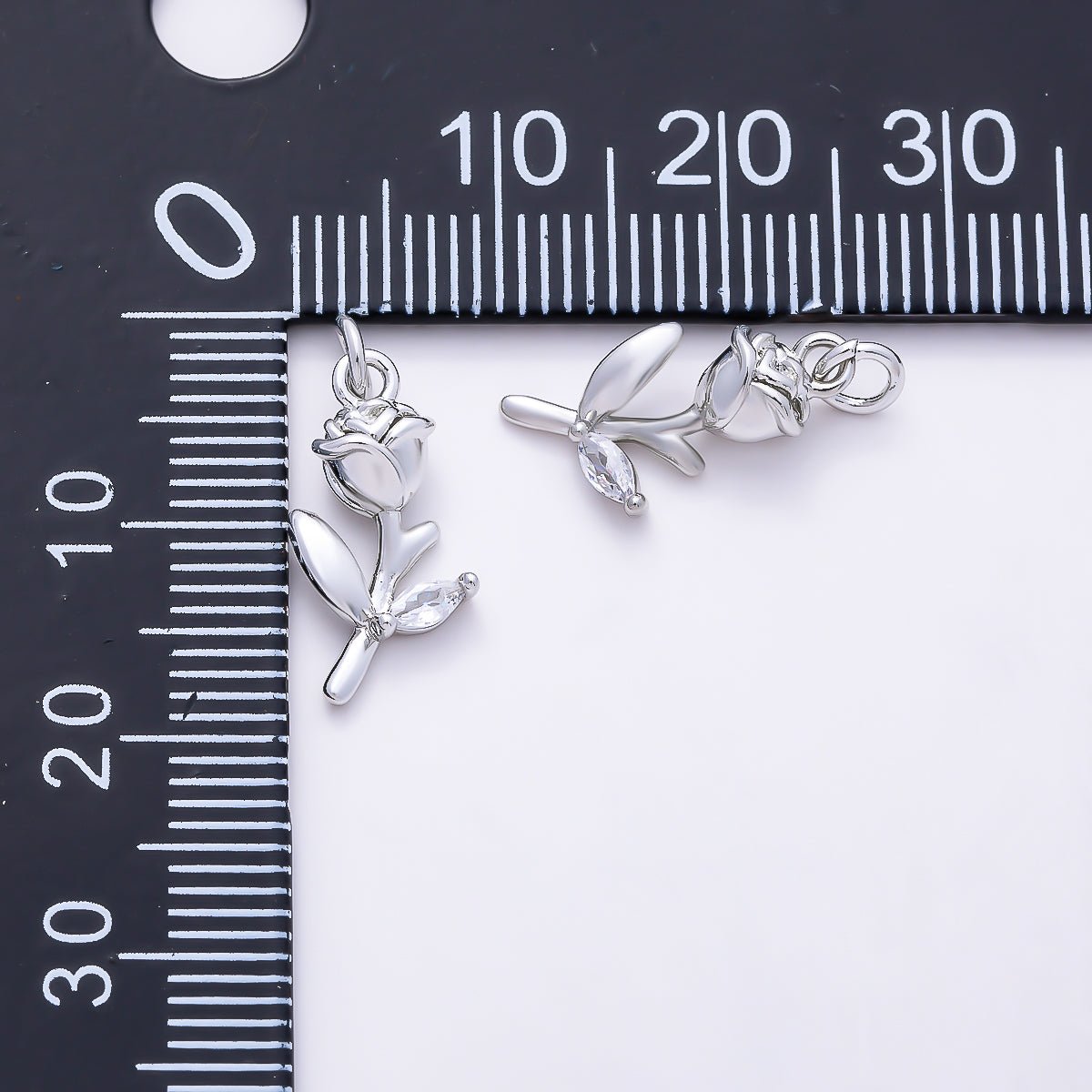 Silver 15mm Marquise CZ Leaf Rose Flower 3D Multidimensional Charm | Charms-01518