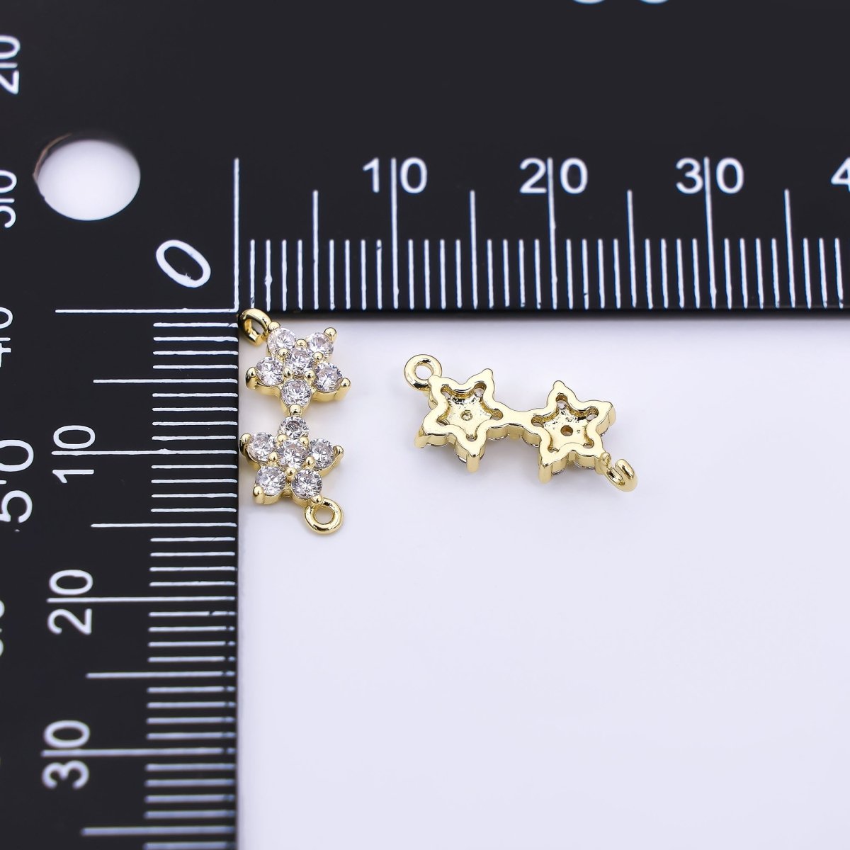 Silver 15mm Micro Paved CZ Double Twin-Star Celestial Connector | Y-055