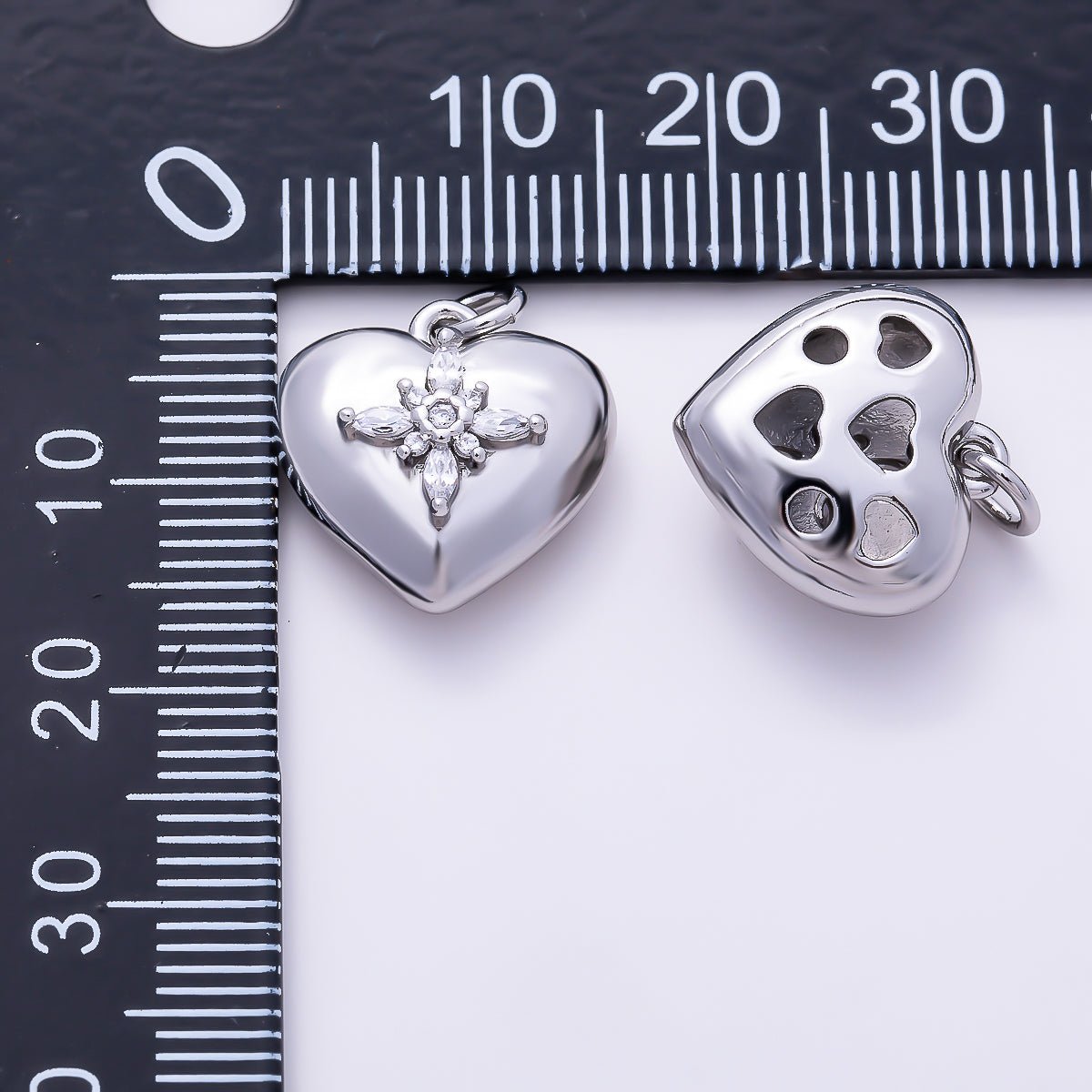 Silver 16mm Marquise CZ Cross Starburst Chubby Heart Charm | Charms-01520