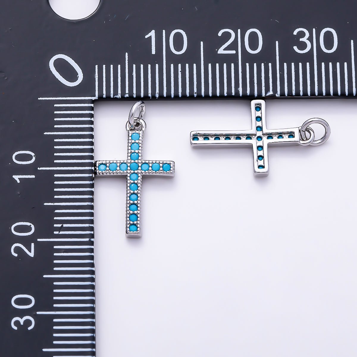 24K Gold Filled 16mm Turquoise Micro Paved Religious Cross Charm | AF440