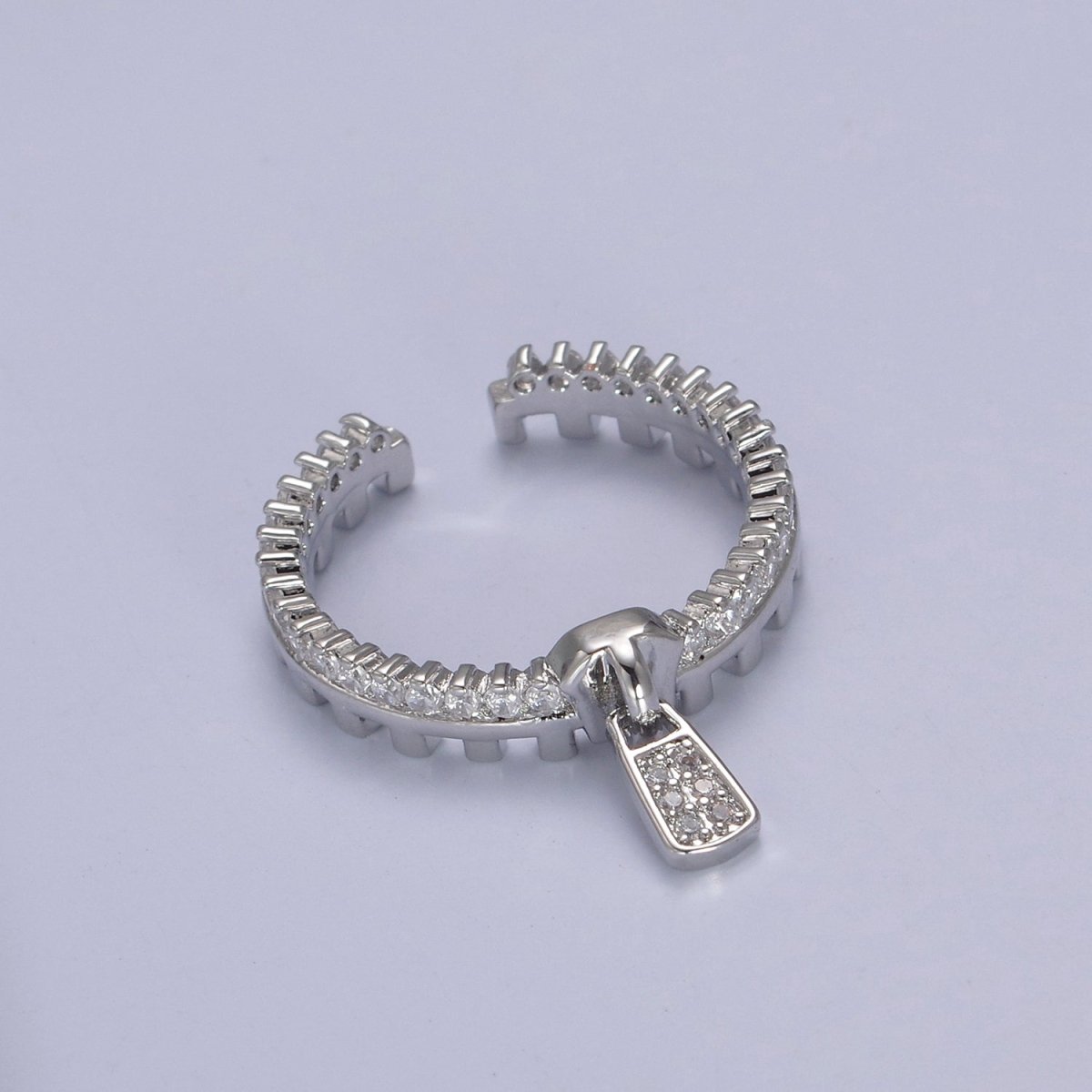 Silver / 24K Gold Filled Zipper Crystal Zirconia CZ Adjustable Ring Zip | U-409 U-410