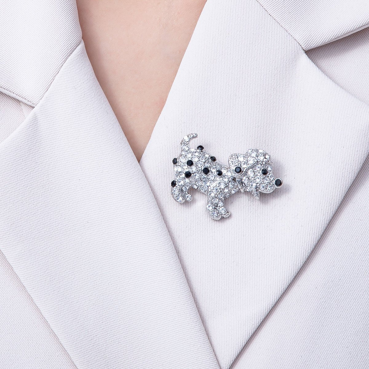 Silver 39.2mm x 29.7mm Micro Paved CZ Dalmatian Puppy Dog Pet Brooch Pin | BH-015