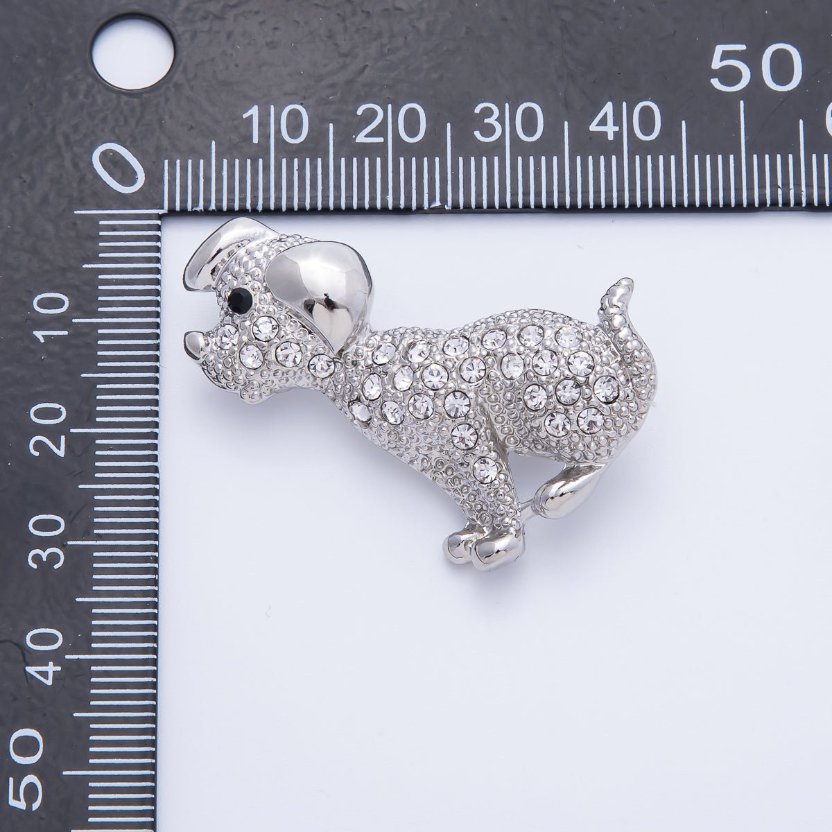 Silver 41mm x 27.7mm Micro Paved CZ Dog Puppy Pet Brooch Pin | BH-013