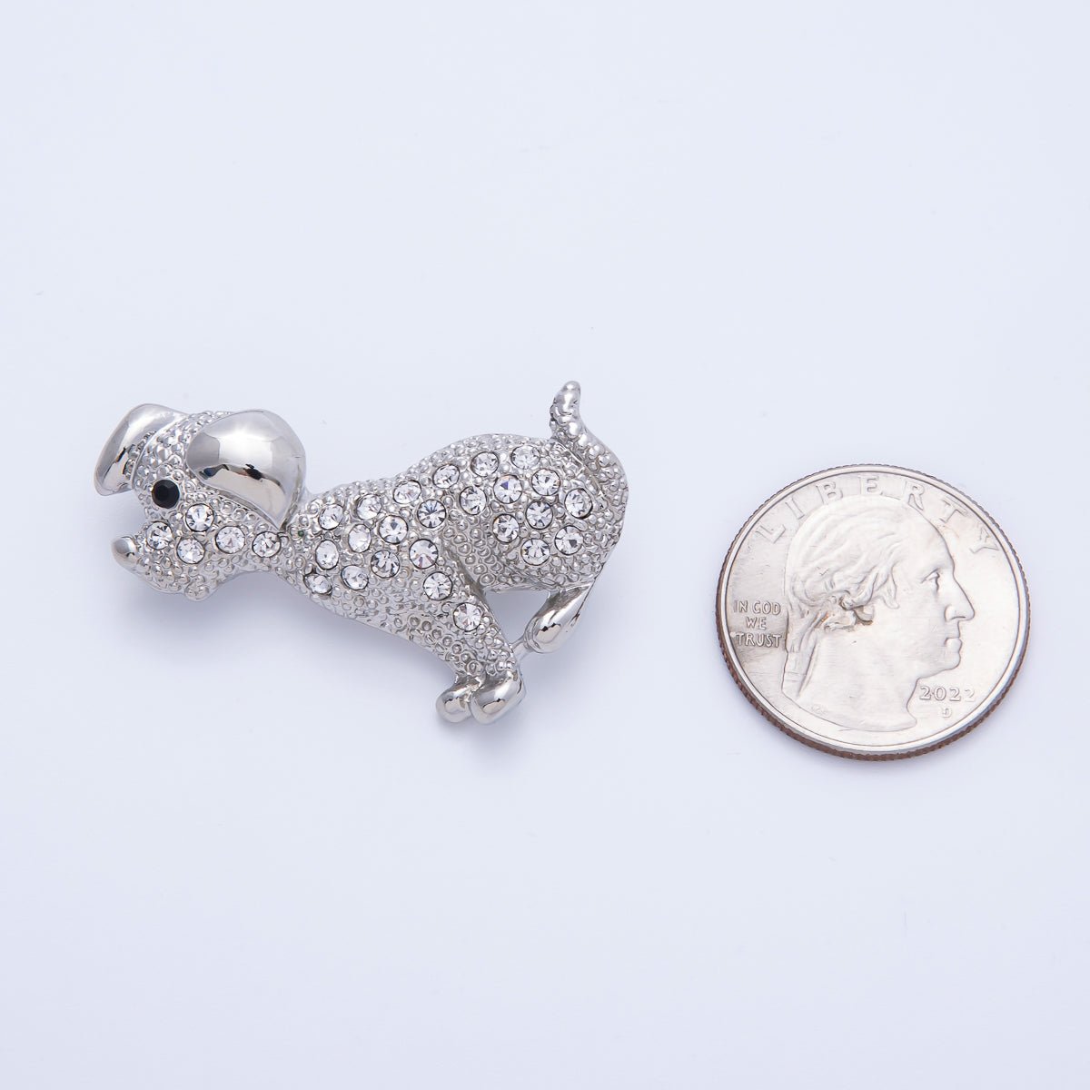 Silver 41mm x 27.7mm Micro Paved CZ Dog Puppy Pet Brooch Pin | BH-013