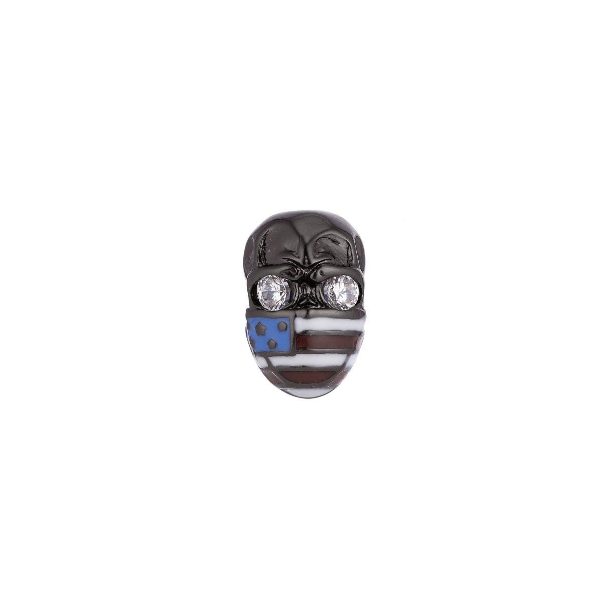 Silver Biker Beads Spacer with American Flag for Men Bracelet jewelry Making 11x7mm Micro Pave Bead Charm | B-022