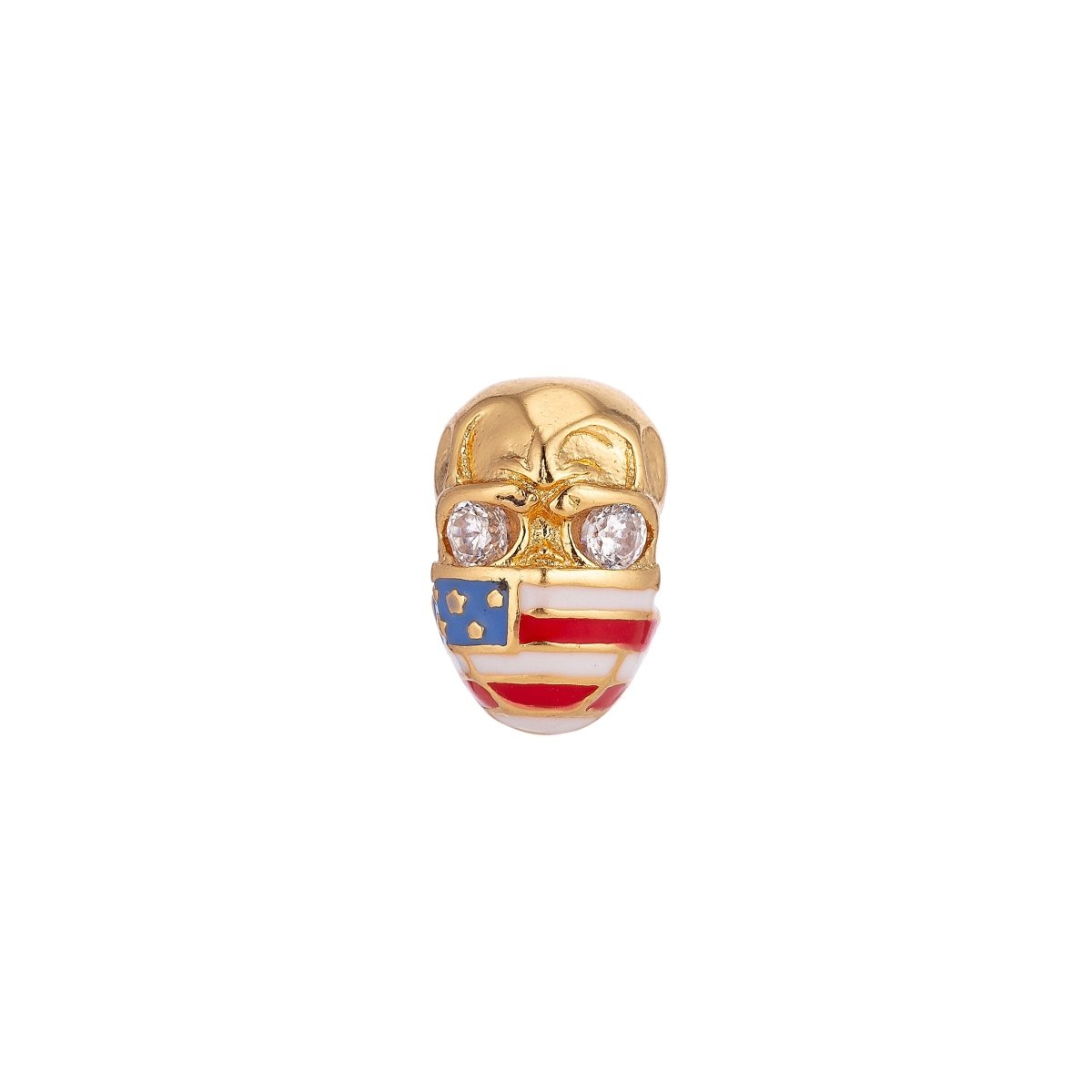 Silver Biker Beads Spacer with American Flag for Men Bracelet jewelry Making 11x7mm Micro Pave Bead Charm | B-022
