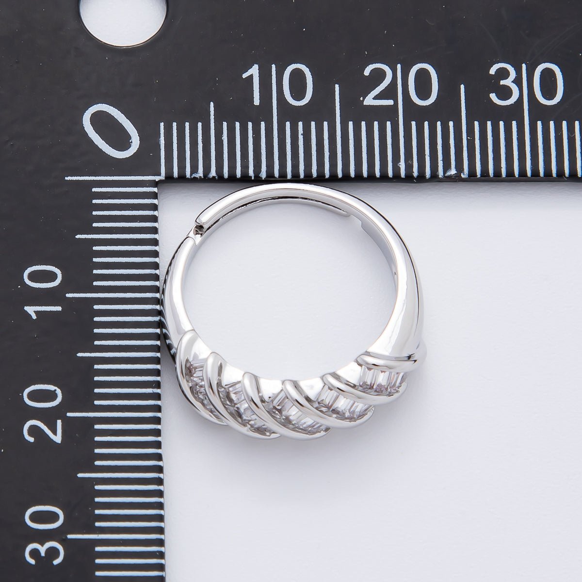 Silver Clear Baguette CZ Croissant Adjustable Ring | O489